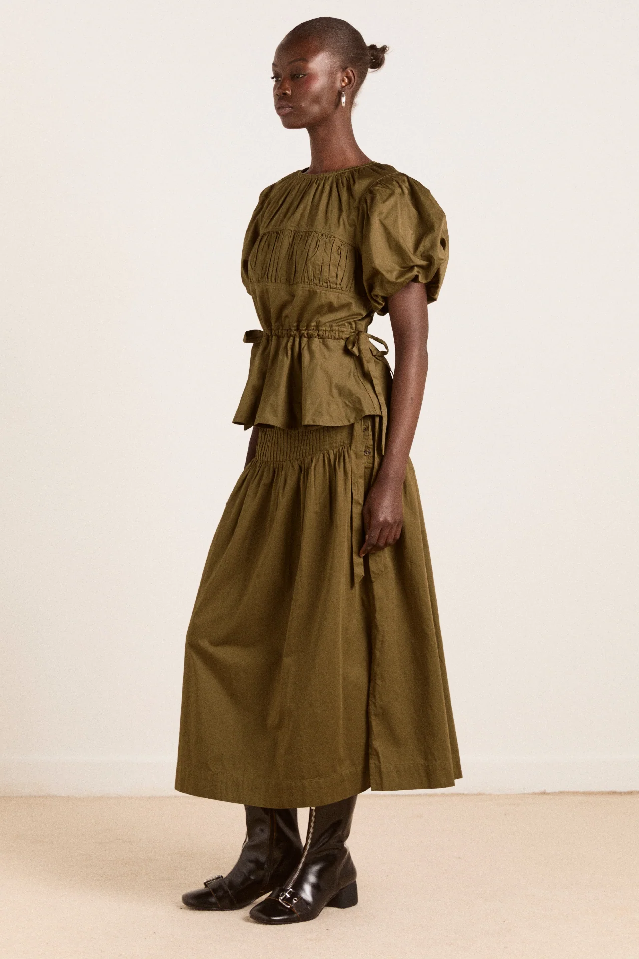 josie midi skirt - olive cotton satin