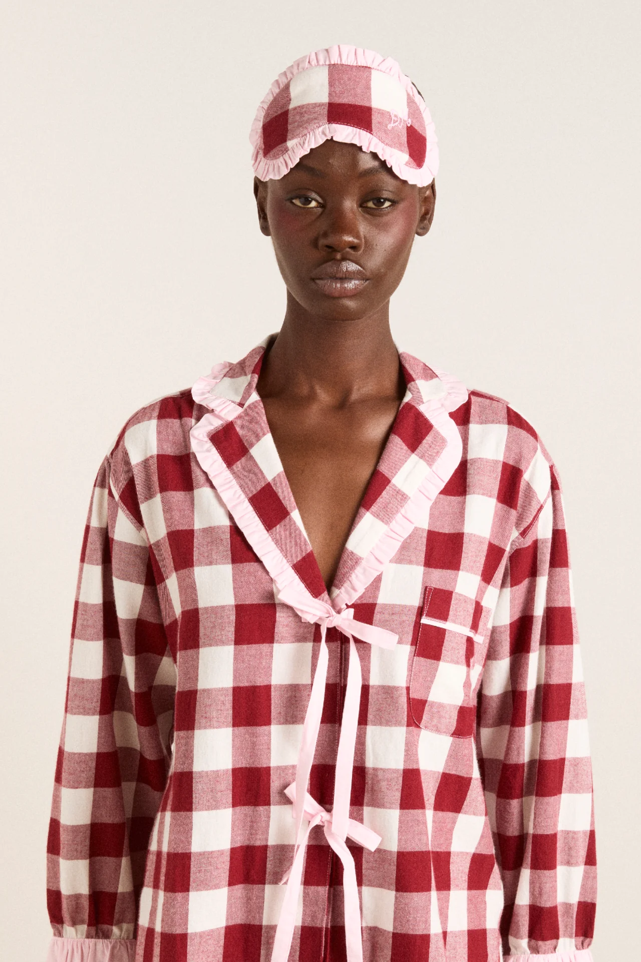 damson pj eye mask -burg gingham