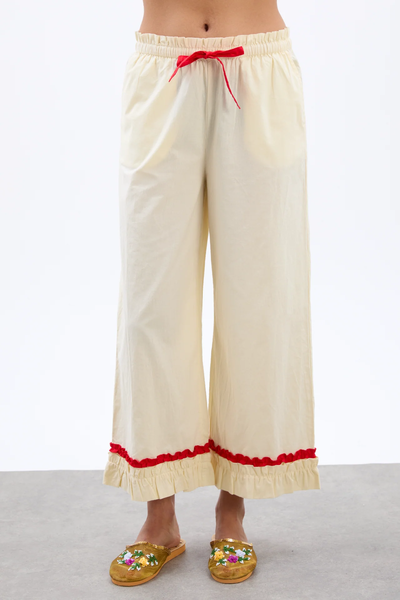 tula frilly hem trouser - butter/red