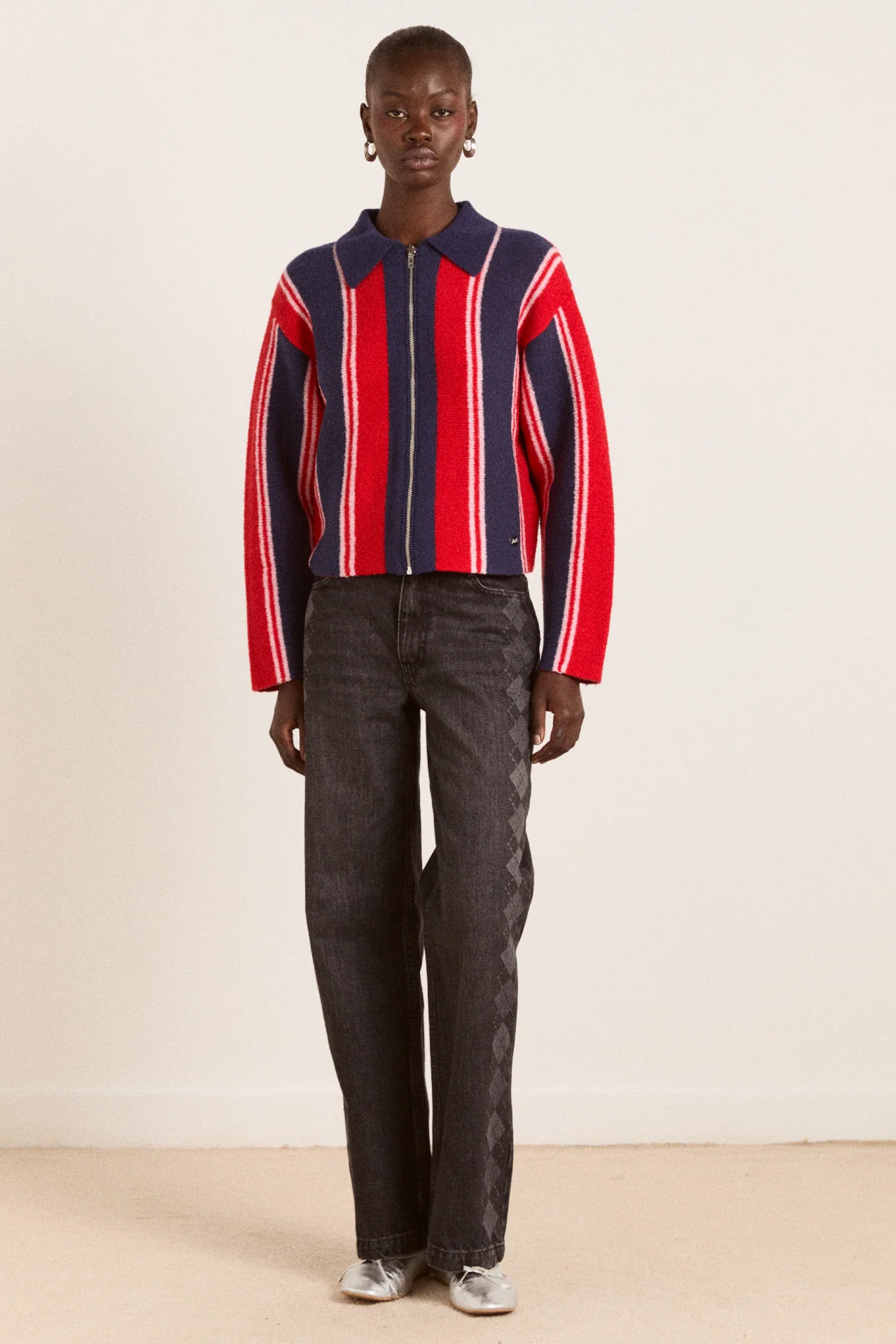 sylvie jeans - grey argyle