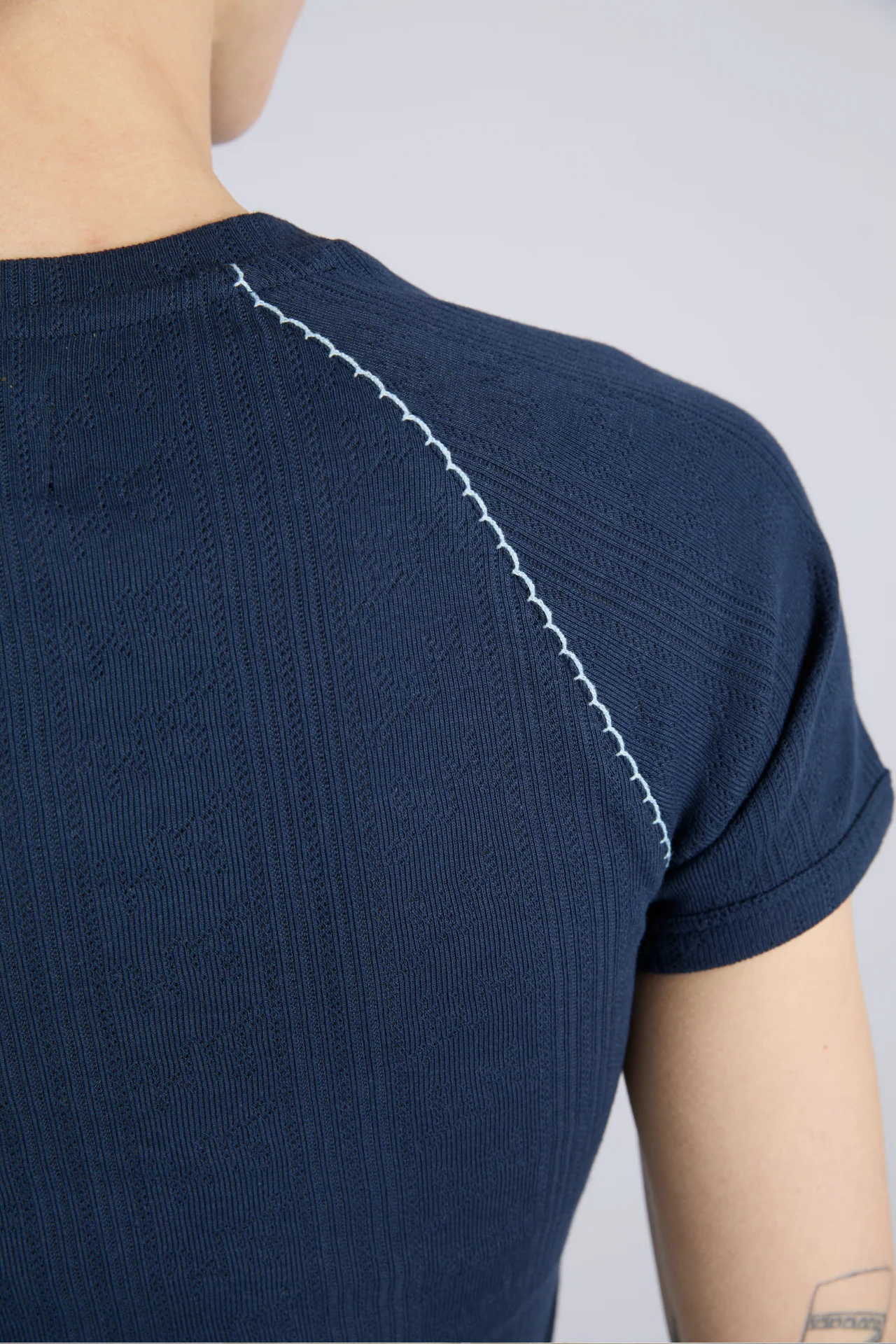 aster pointelle raglan baby tee - navy