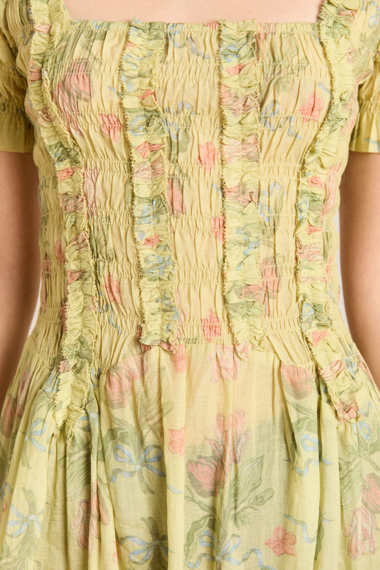 raphaela ruffle midi dress - sheer tulip olive