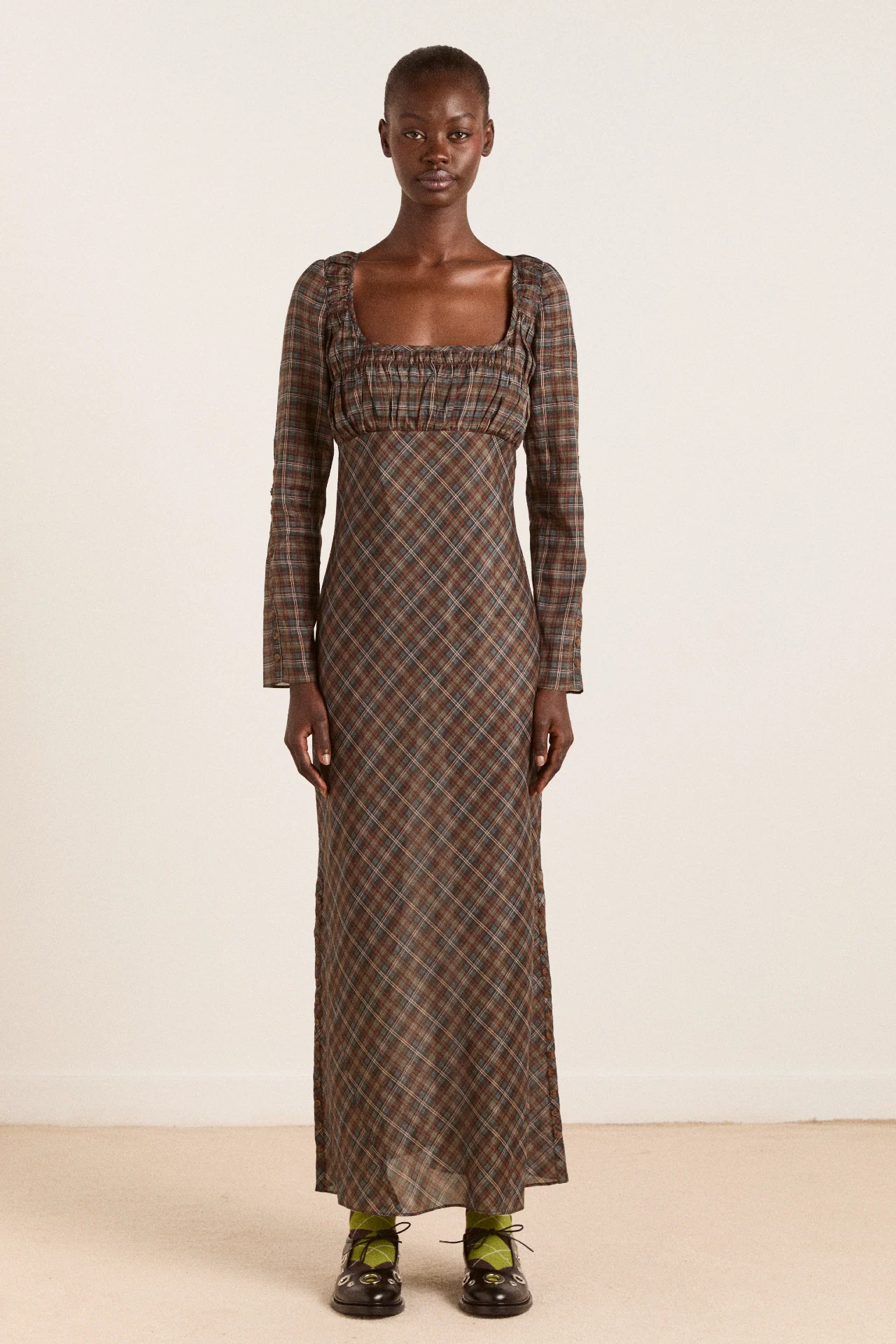 marissa sheer midi dress - multi check