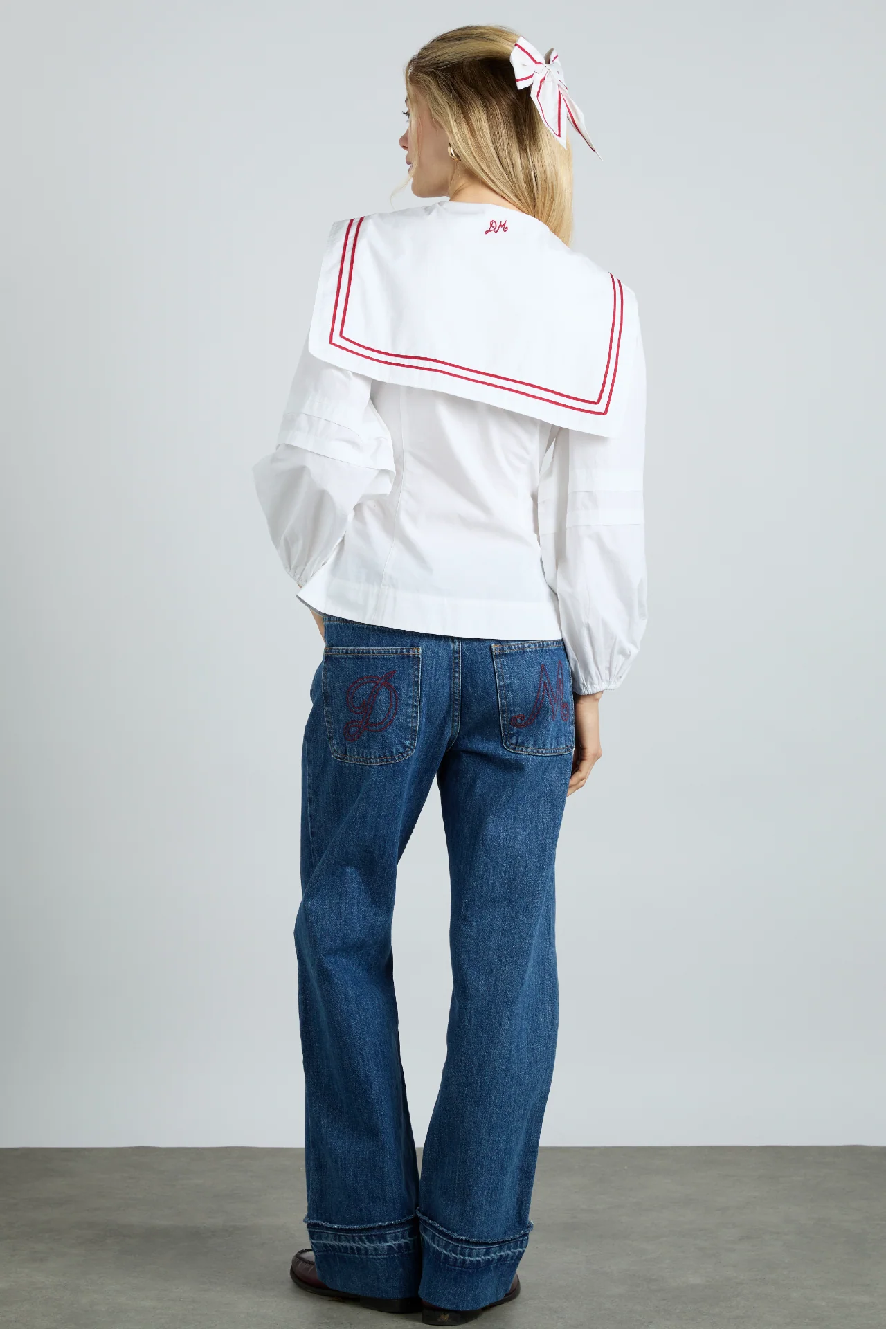 elise blouse - white with red piping