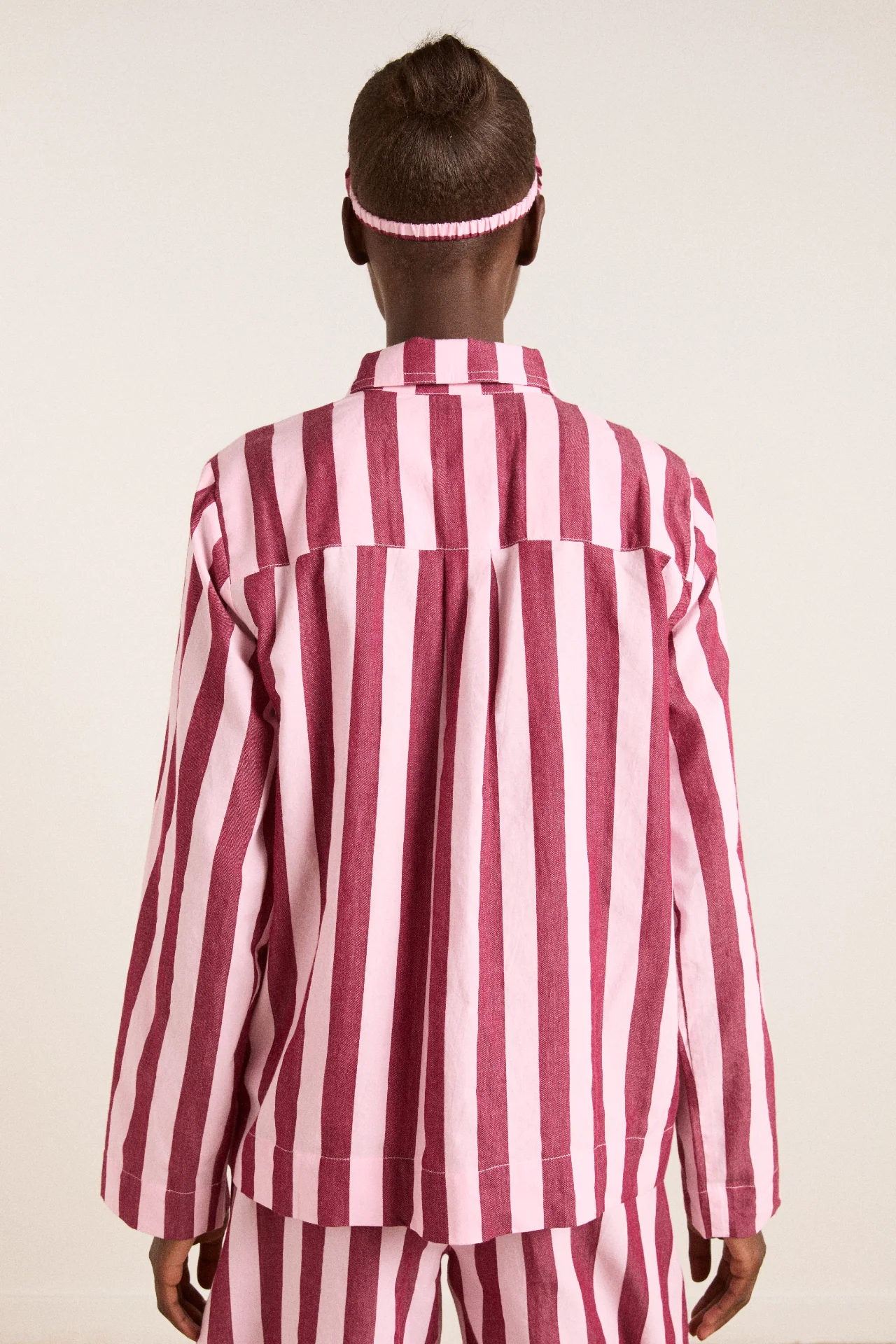 florie pj set - burg/pink wide stripe