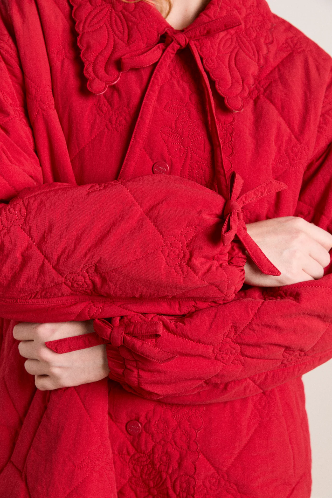 avery embroidered quilted coat - red