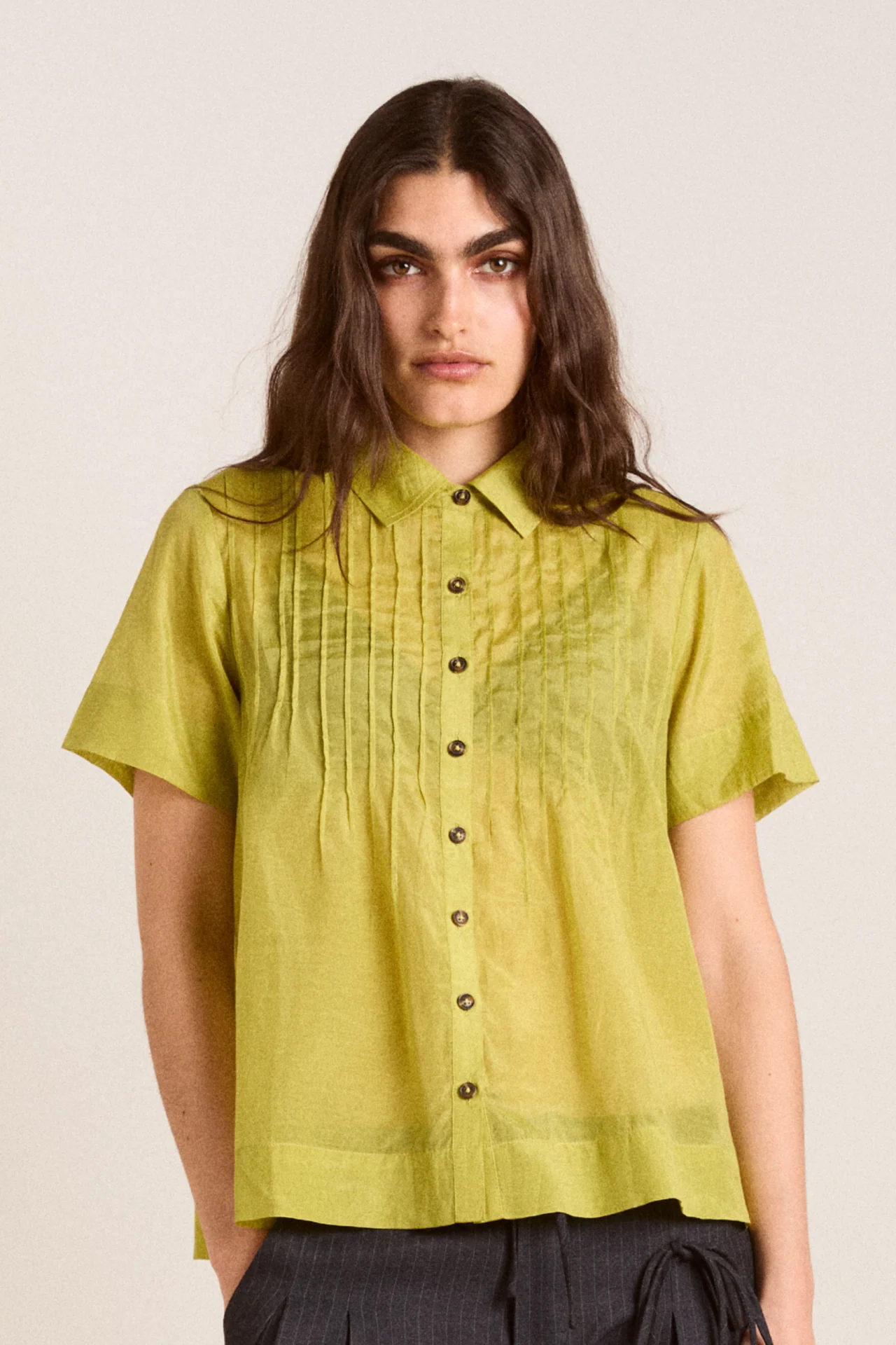 sheer wendy blouse - golden lime