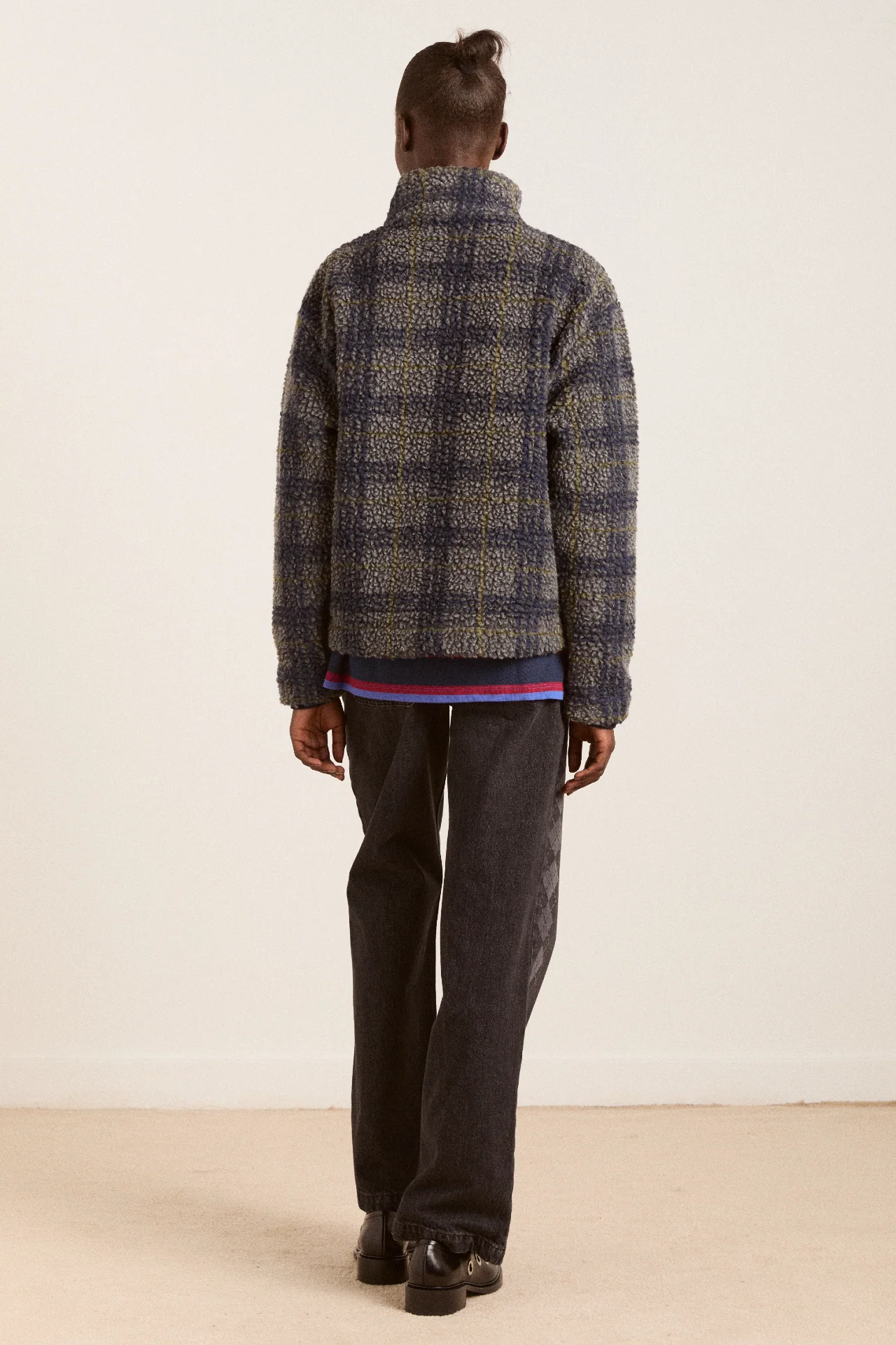 laurel borg jacket - grey marl olive pop check