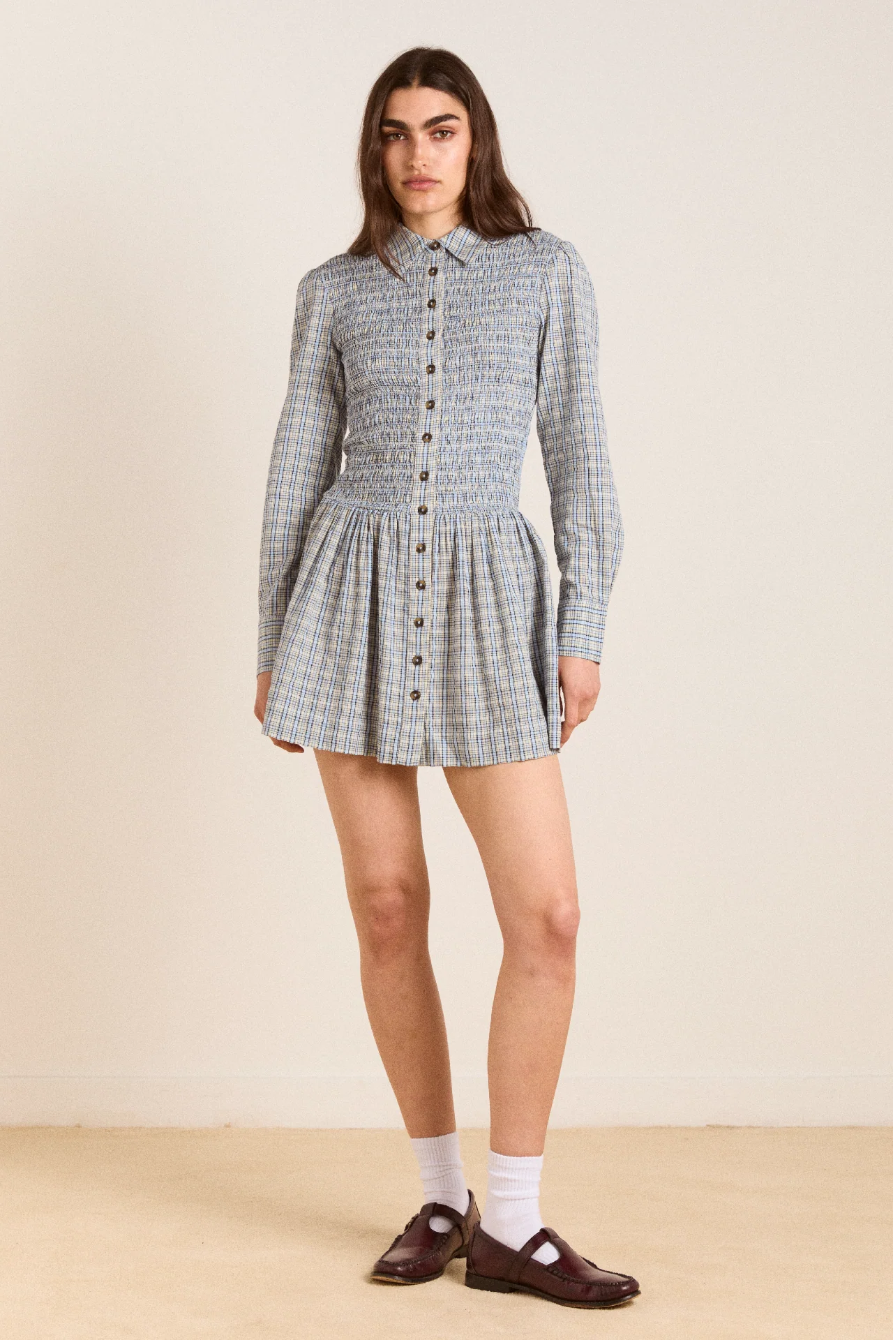 bora mini dress - cloudy check