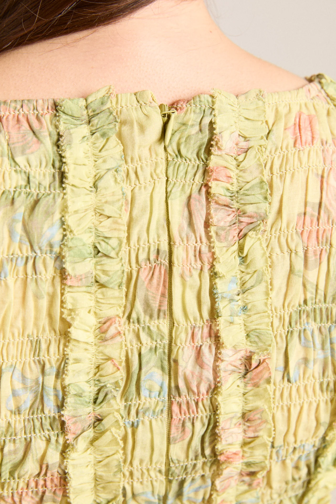 raphaela ruffle midi dress - sheer tulip olive