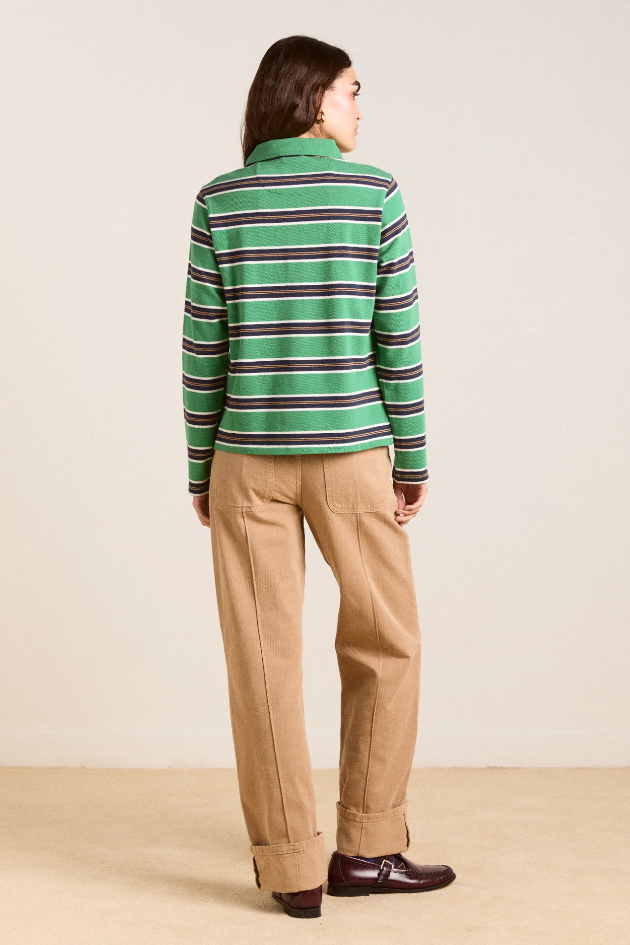 cassia shrunken rugby - green stripe