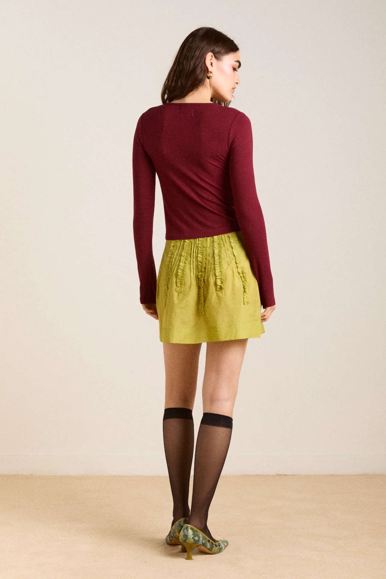 glinda ruffle mini skirt - golden lime