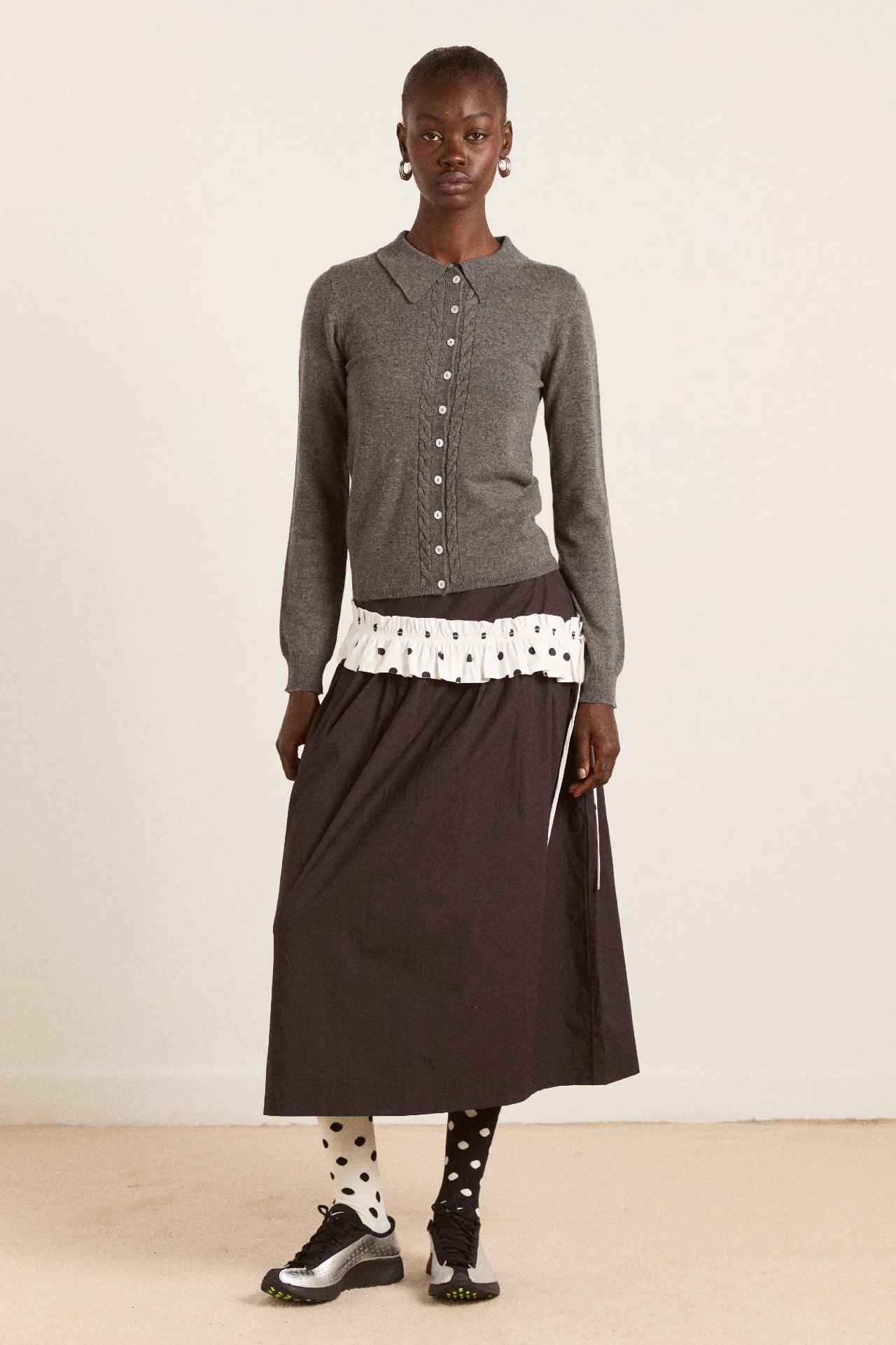 voula wool and cashmere blend cardigan - charcoal