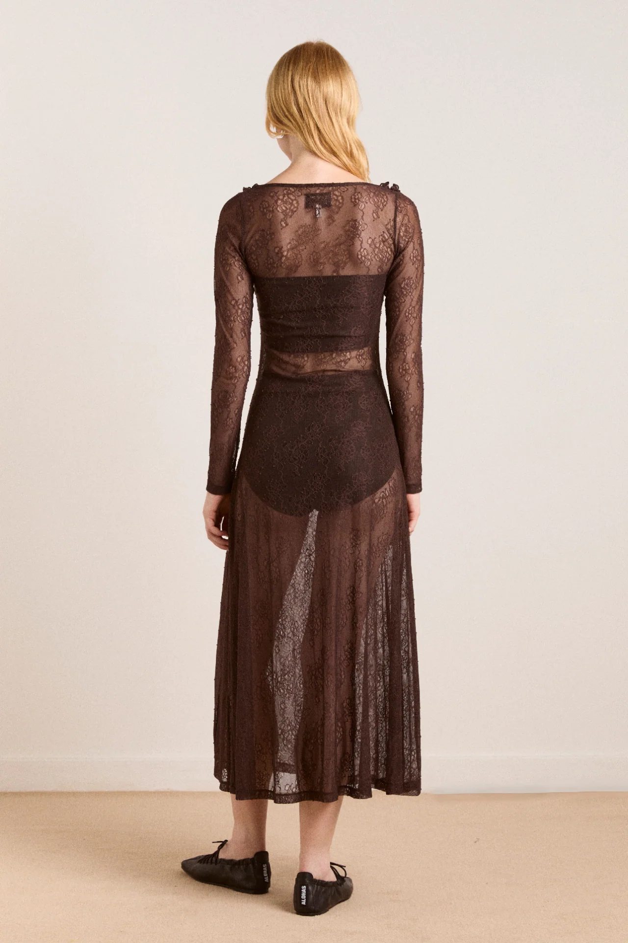 raphi lace midi dress - coffee