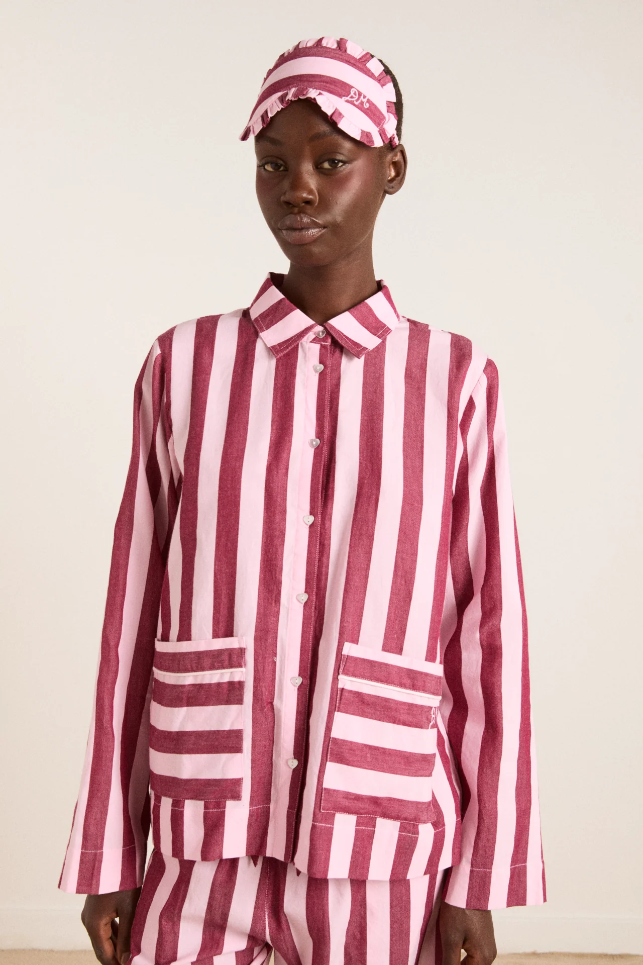 florie pj set - burg/pink wide stripe