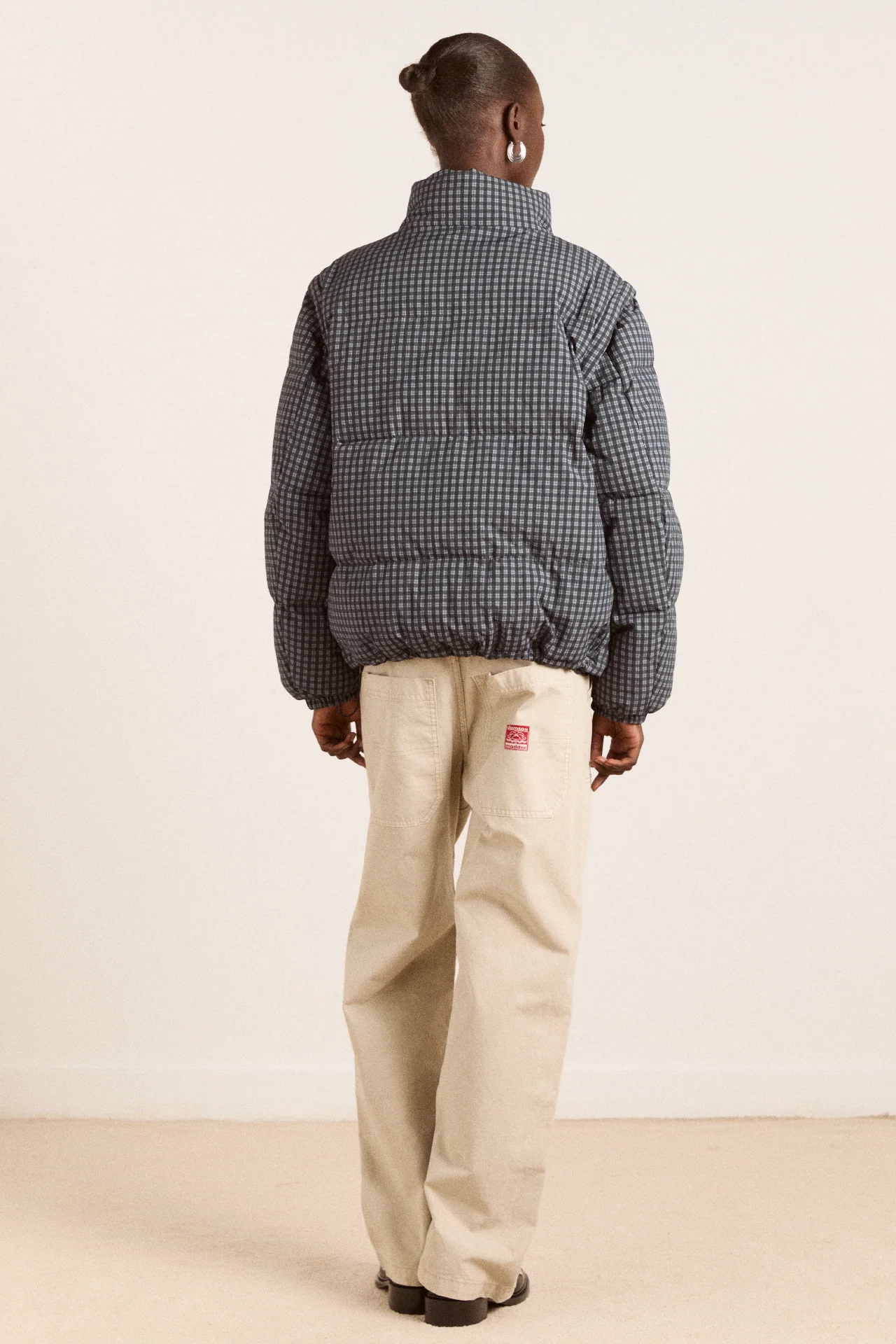 pearl check puffer - navy gingham