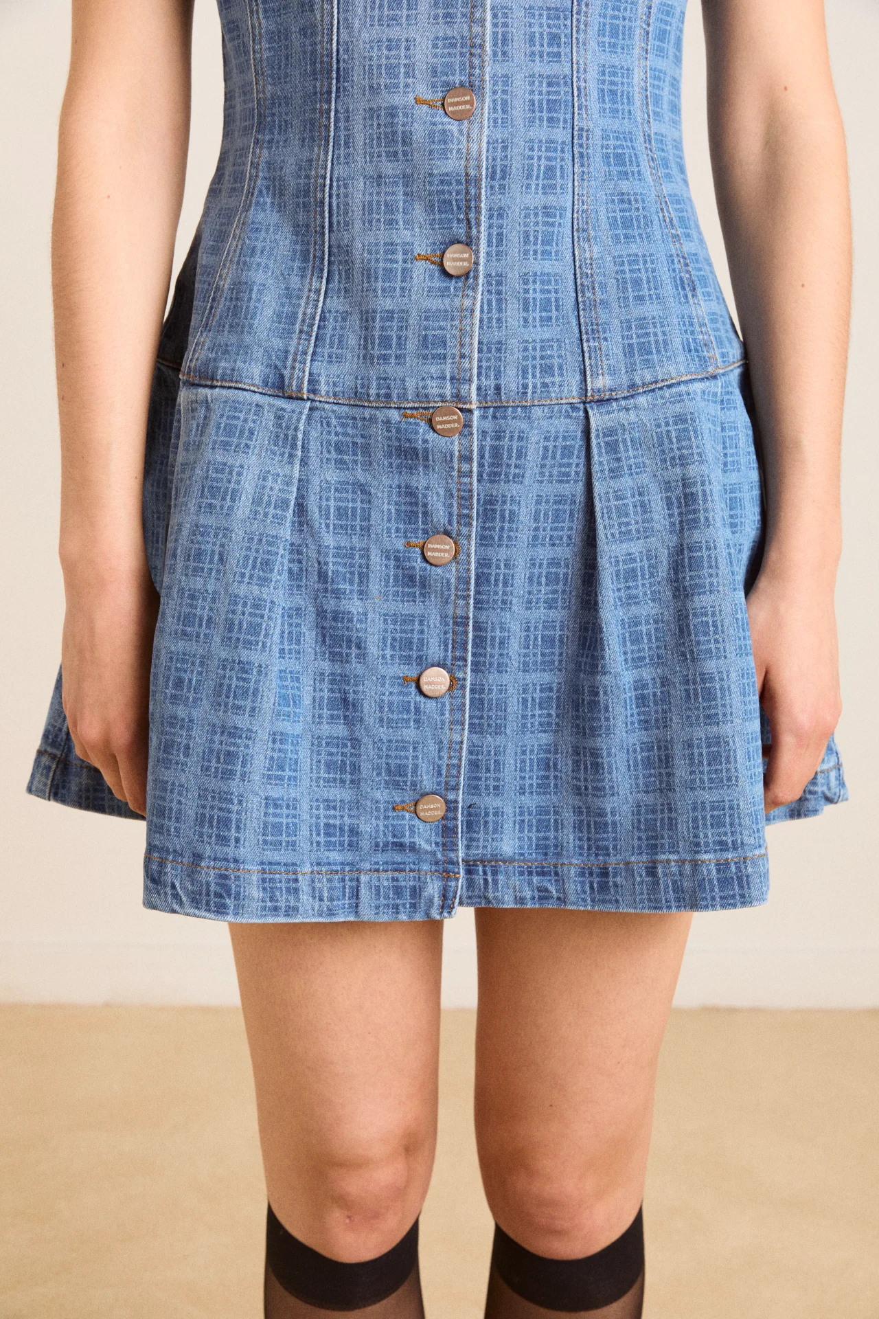 adeline denim mini dress - laser check