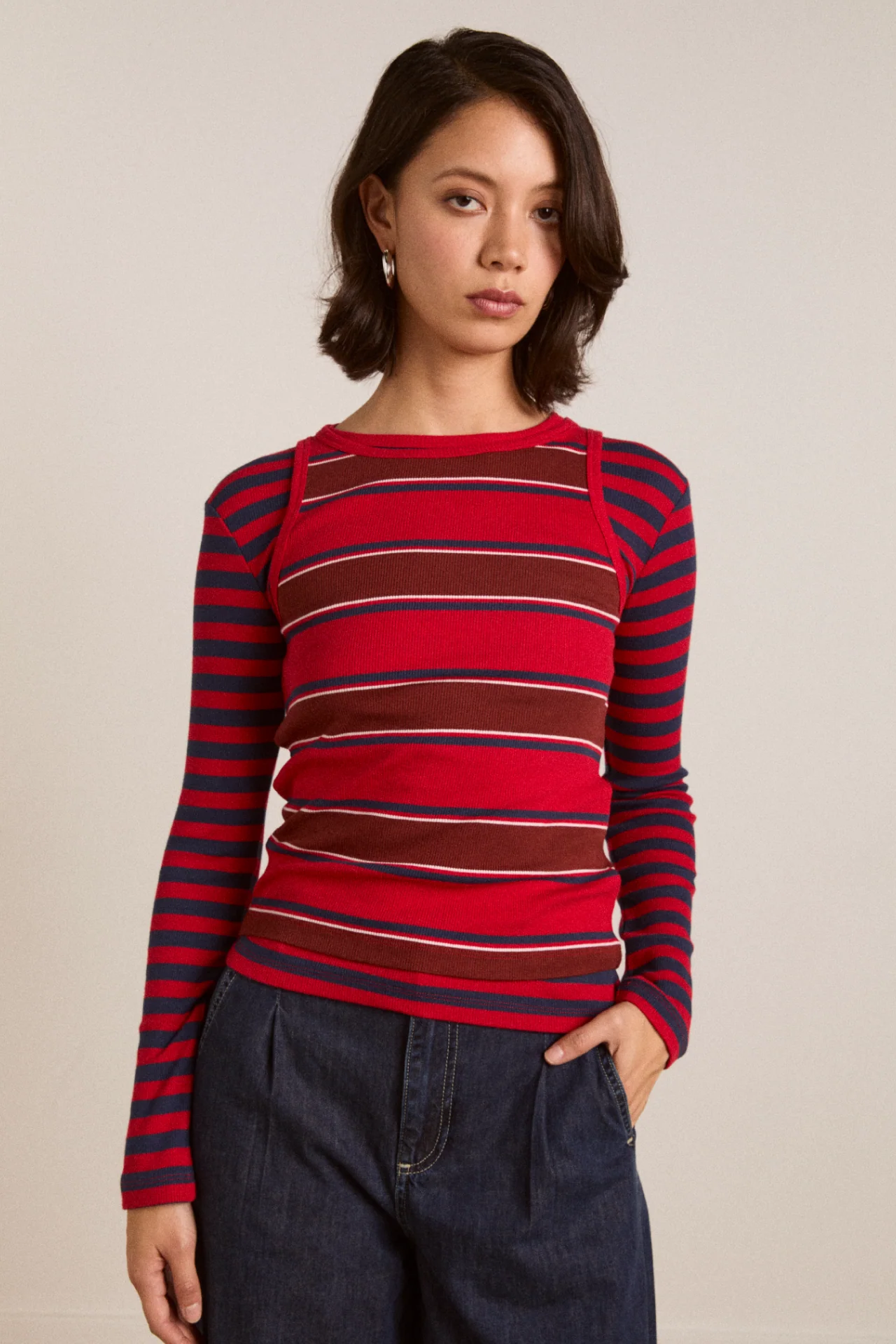manon layered ls tee red stripe