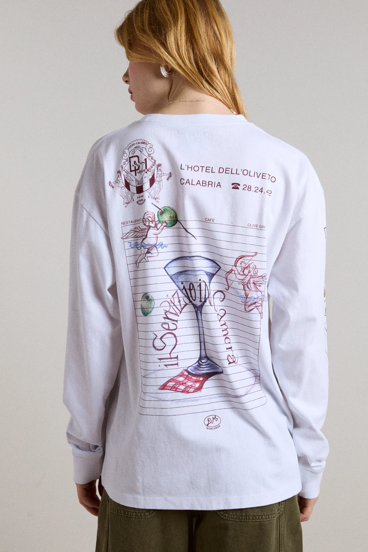 olive hotel long sleeve tee - white