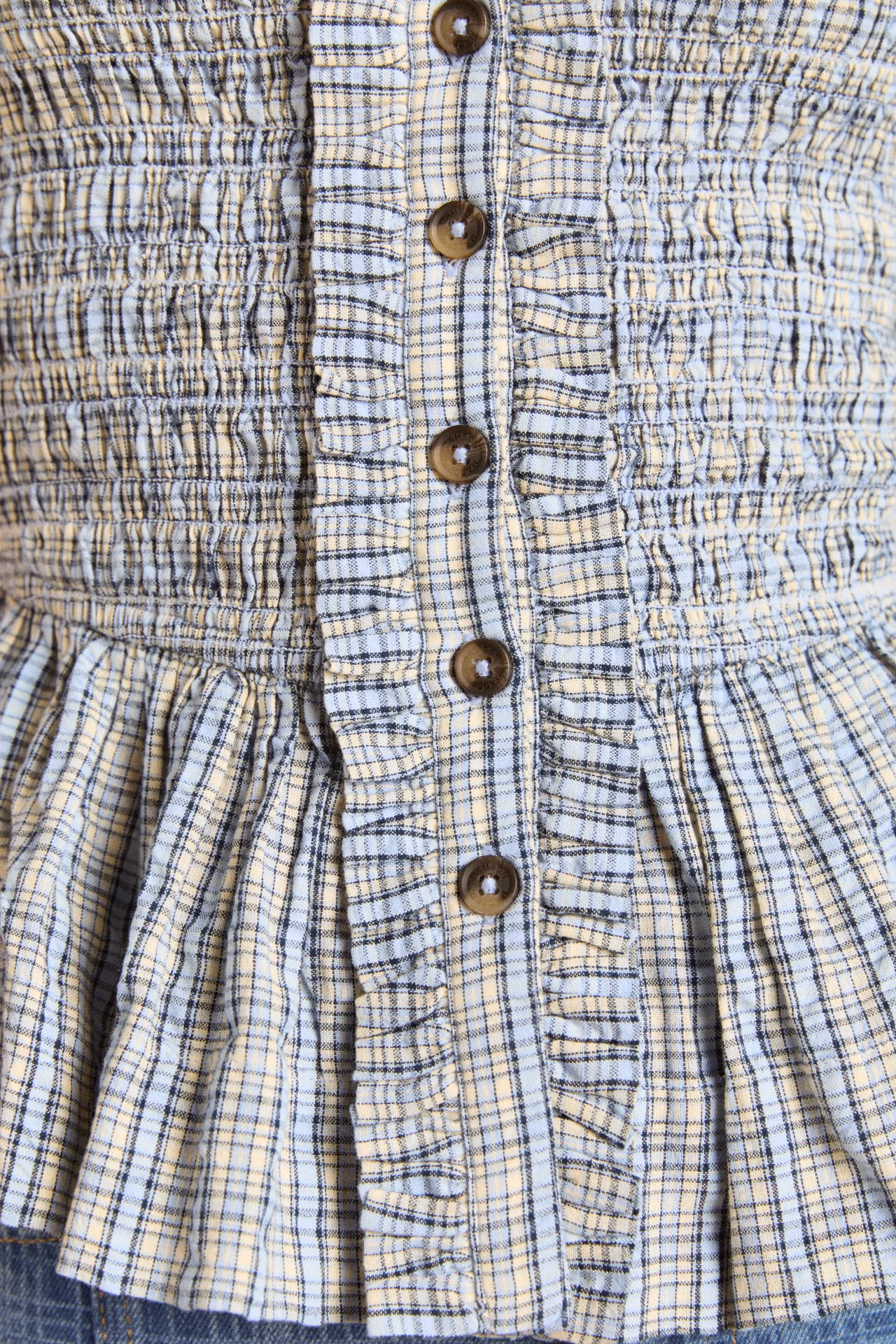 mansi shirred blouse - cloudy check