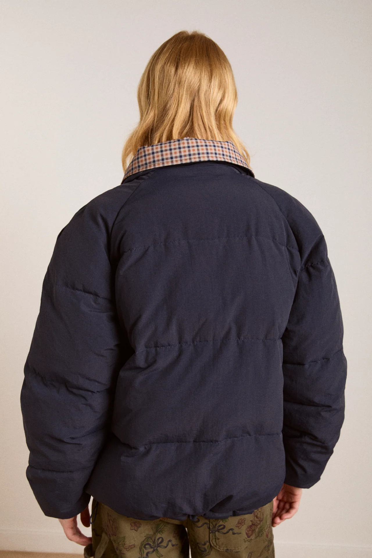 reversible opal puffer - navy & check