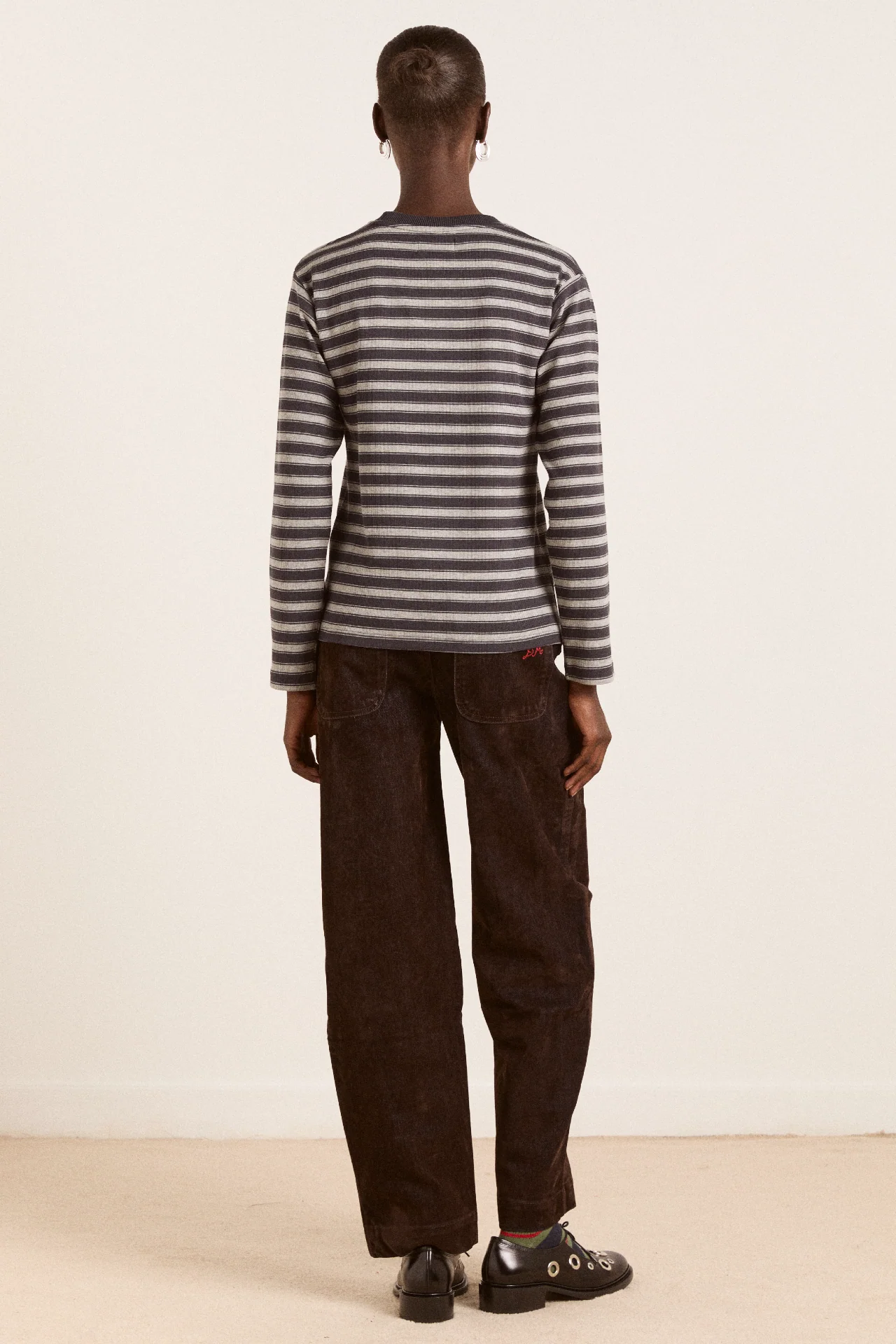 lilah fitted ls tee - grey marl stripe