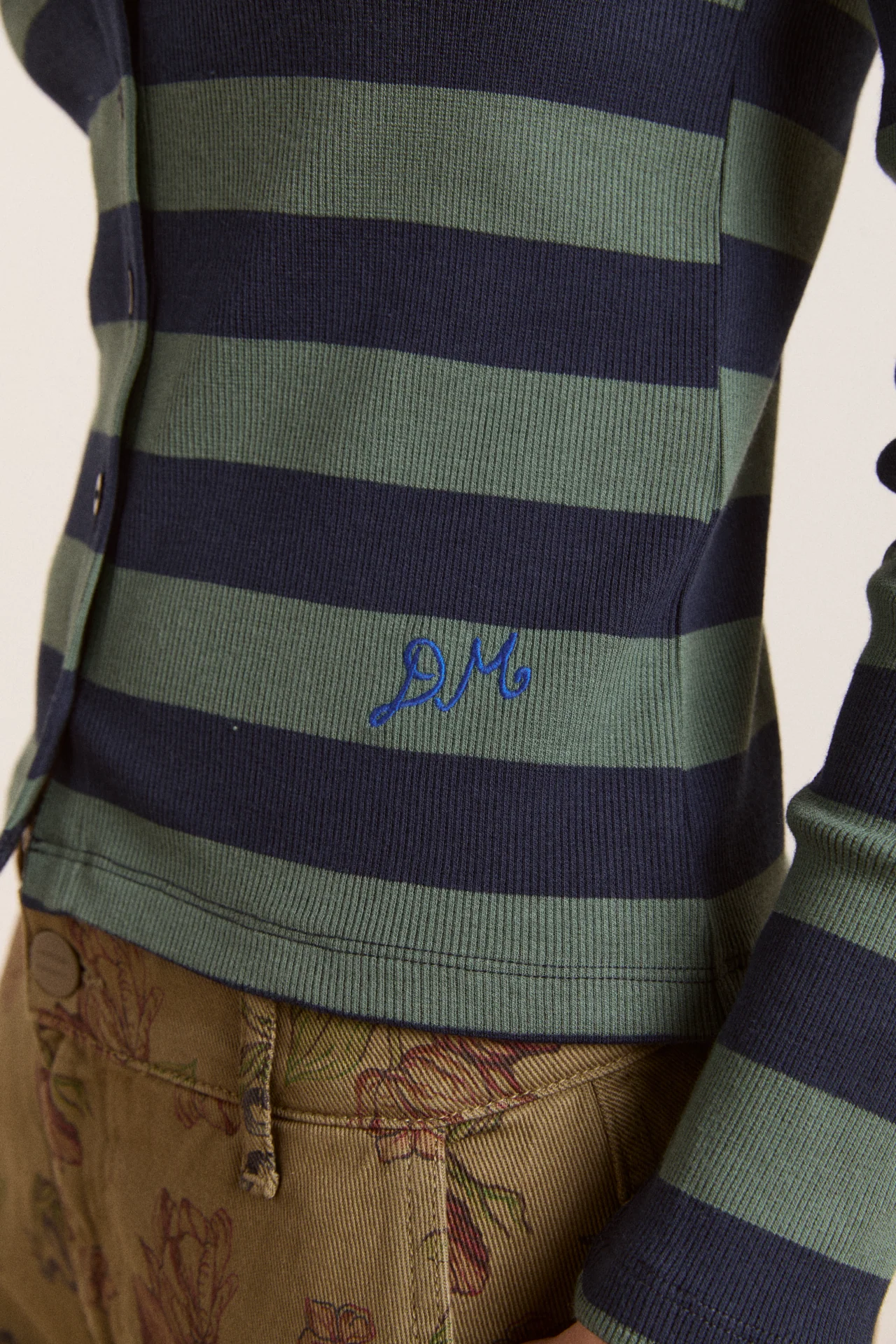 sybil stripe crew cardigan - green/navy stripe