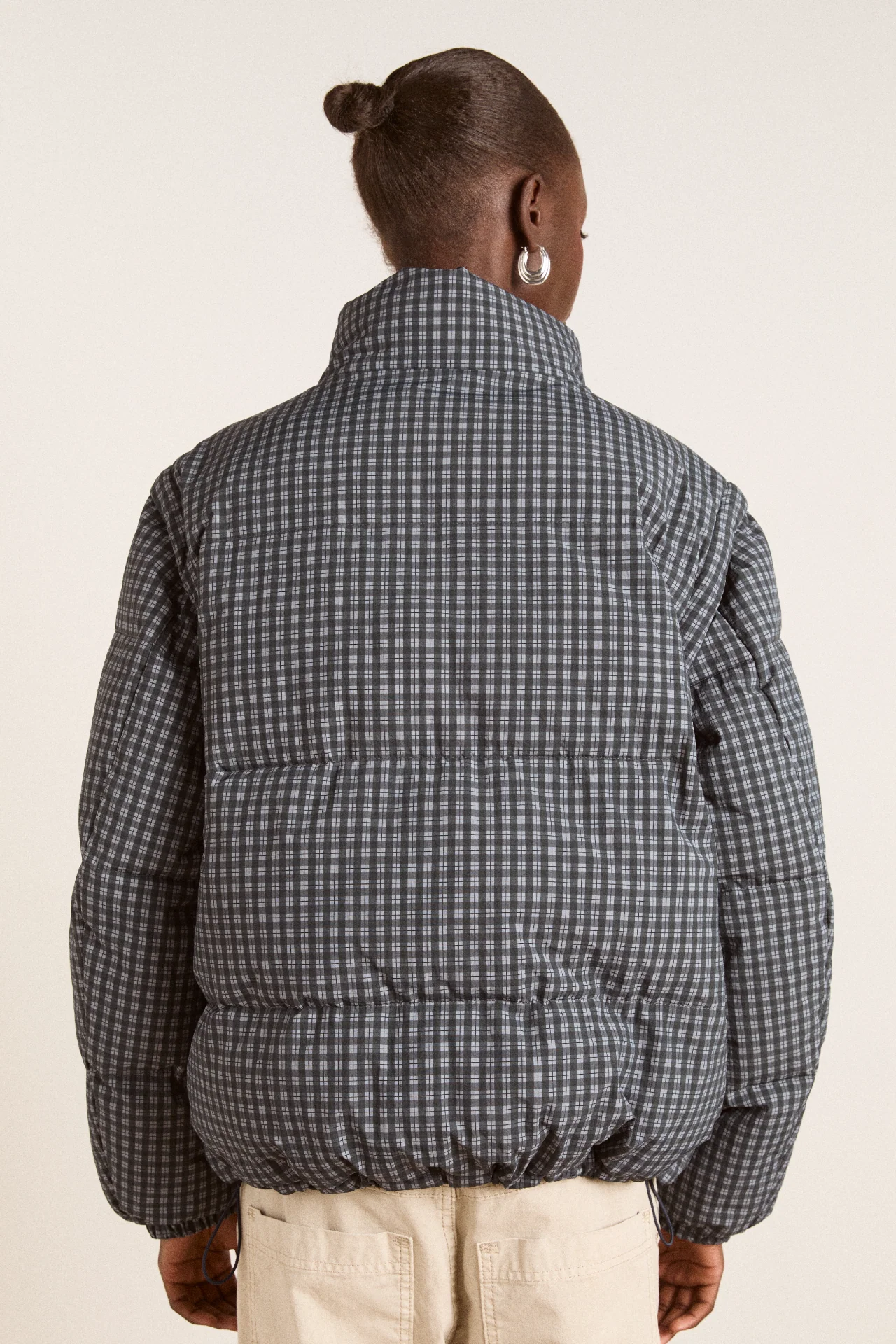 pearl check puffer - navy gingham