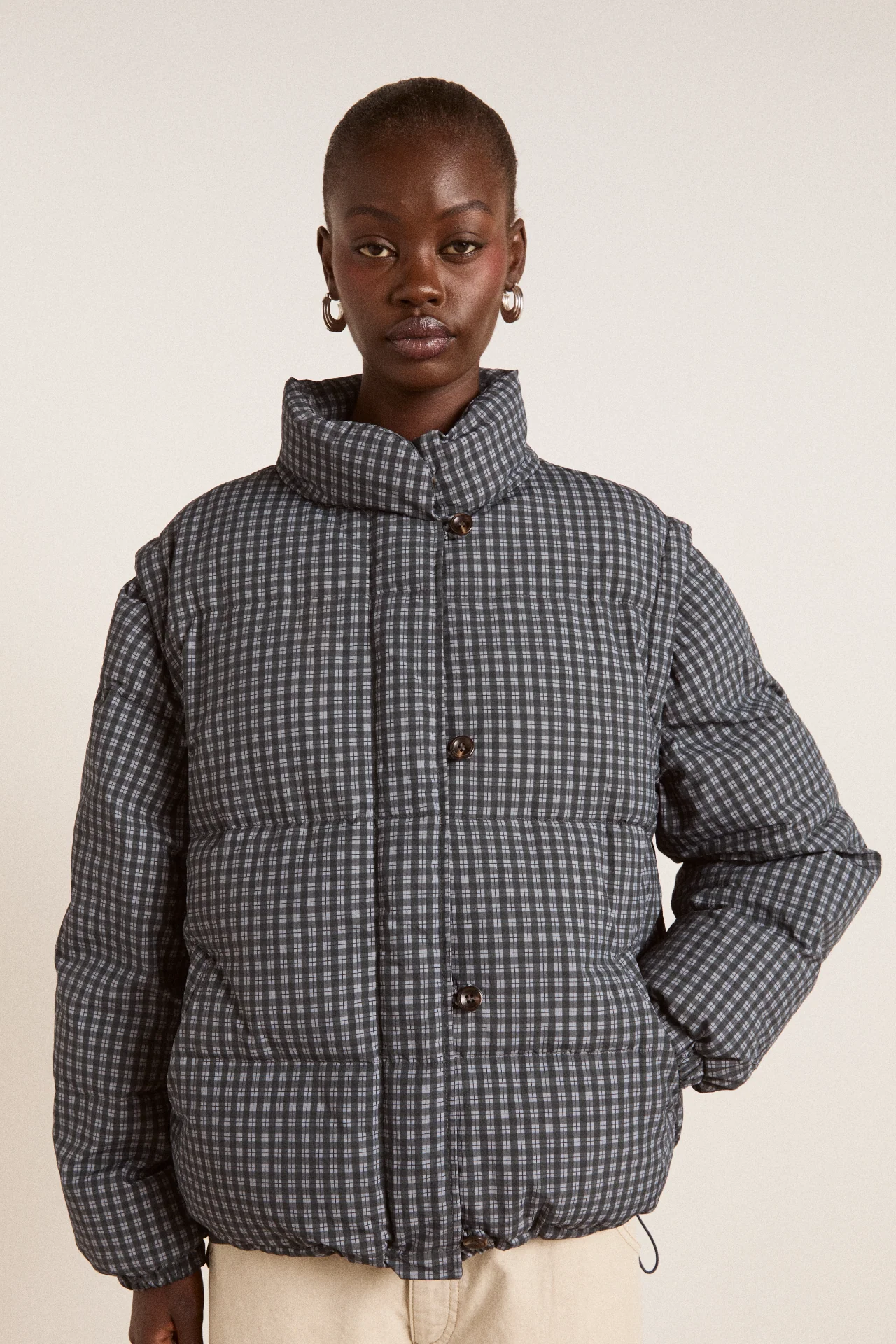 pearl check puffer - navy gingham