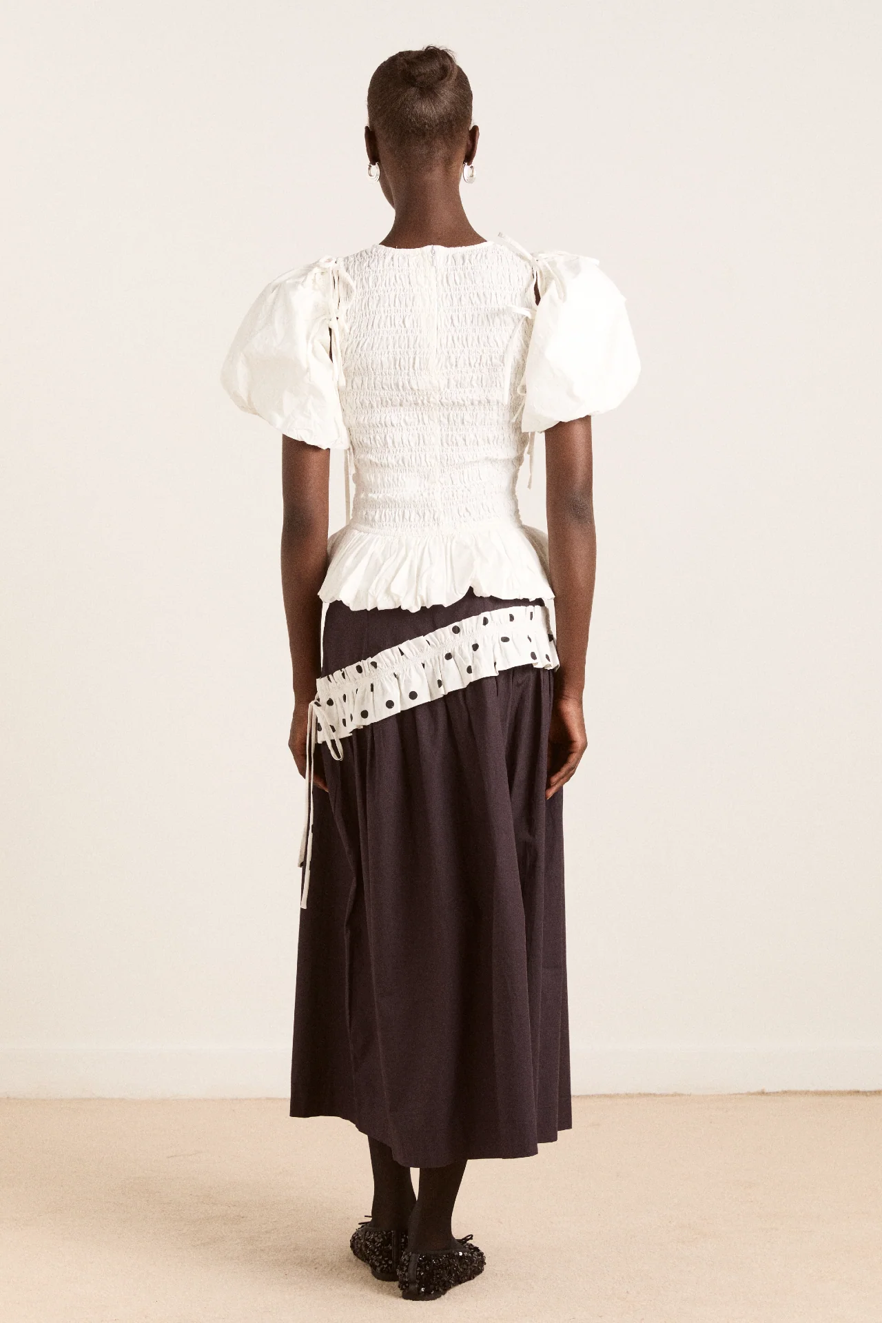 flavia midi skirt - black & polka dot