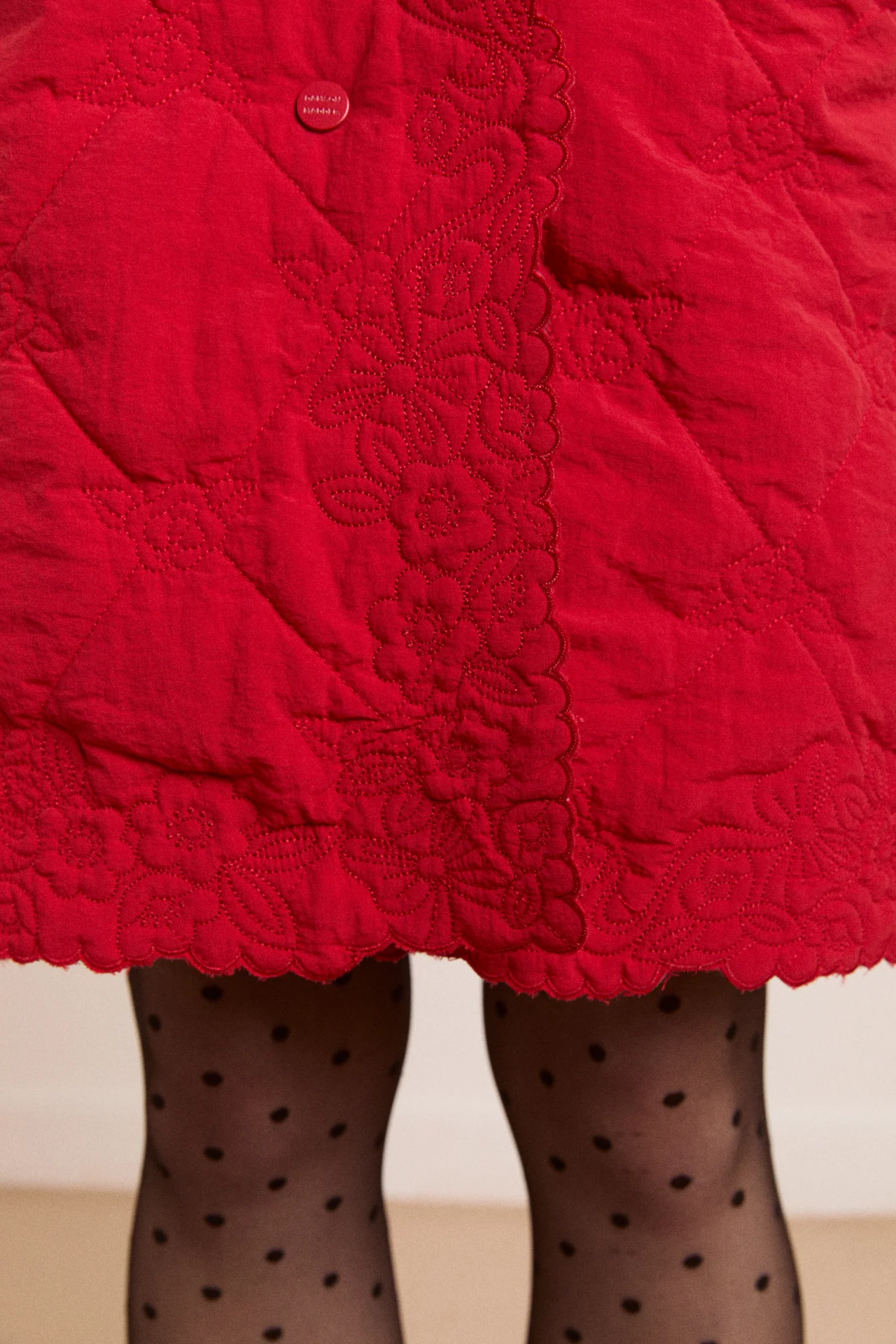 avery embroidered quilted coat - red