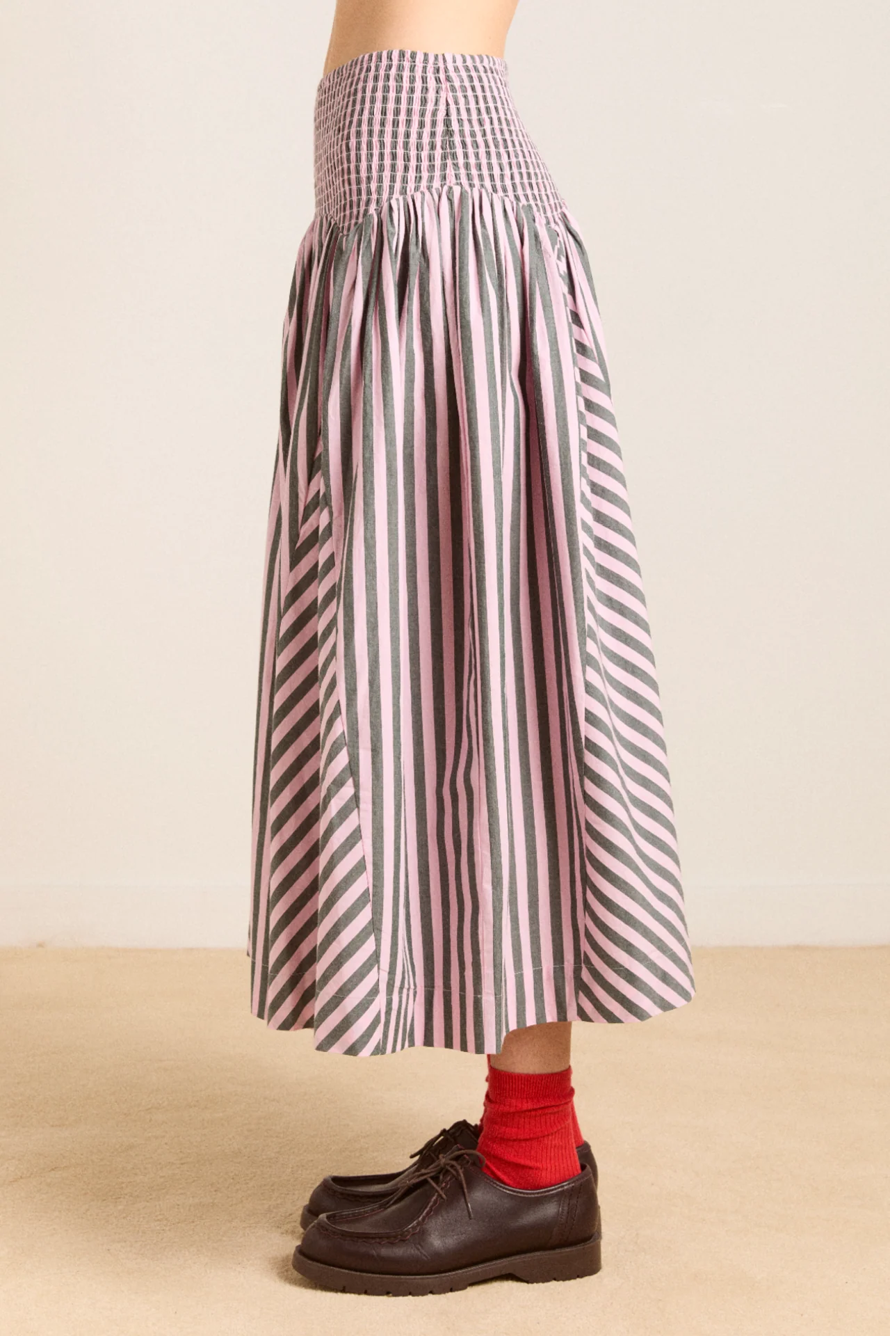 layla godet midi skirt - garden stripe