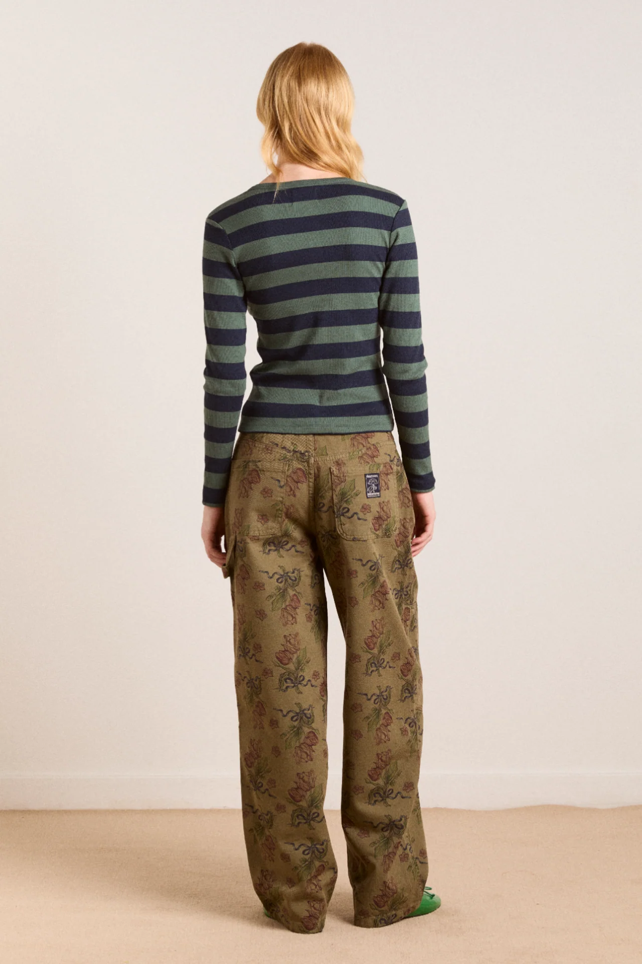 sybil stripe crew cardigan - green/navy stripe