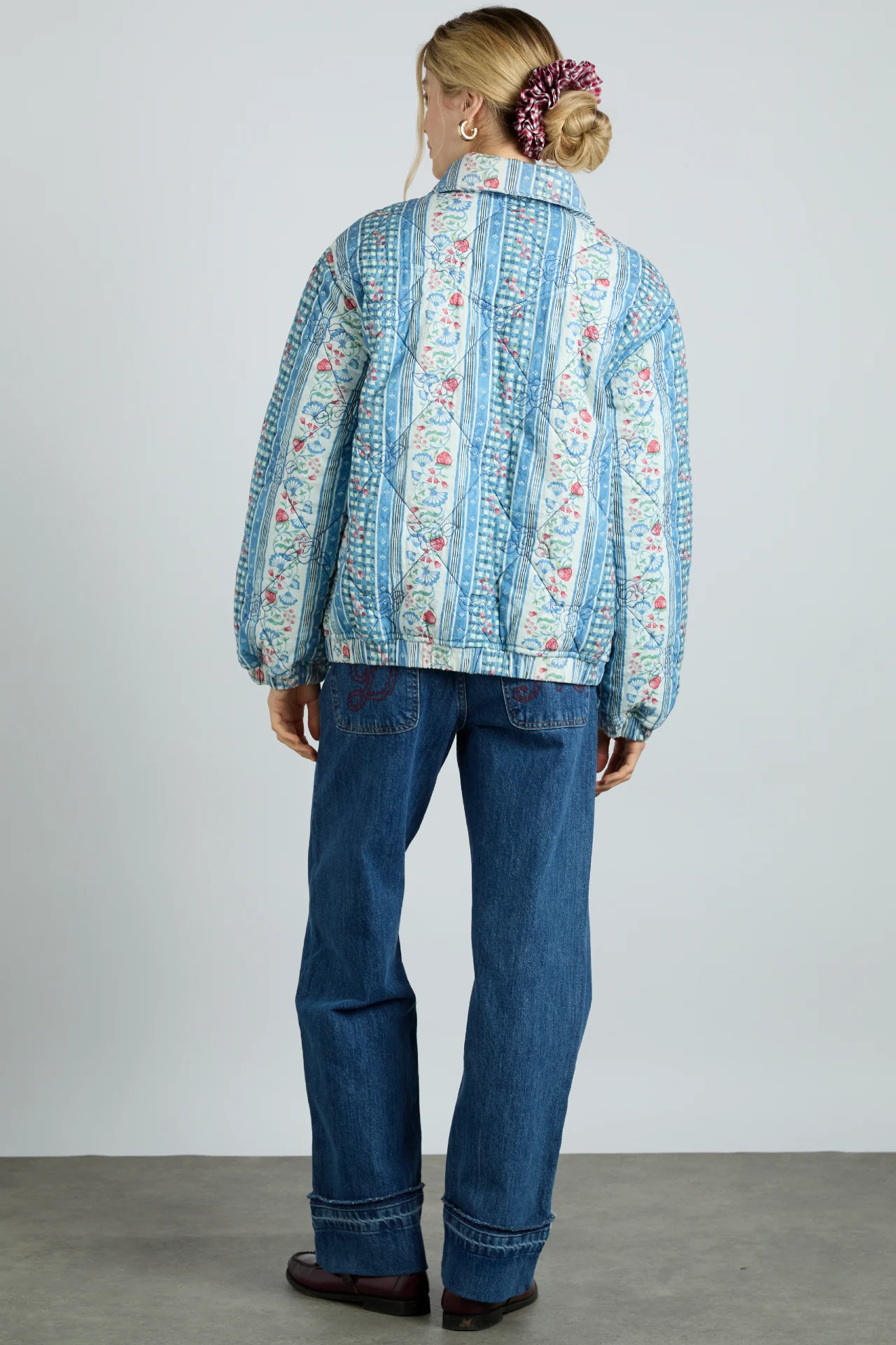 reversible claudia jacket- blue stripe & wallpaper floral