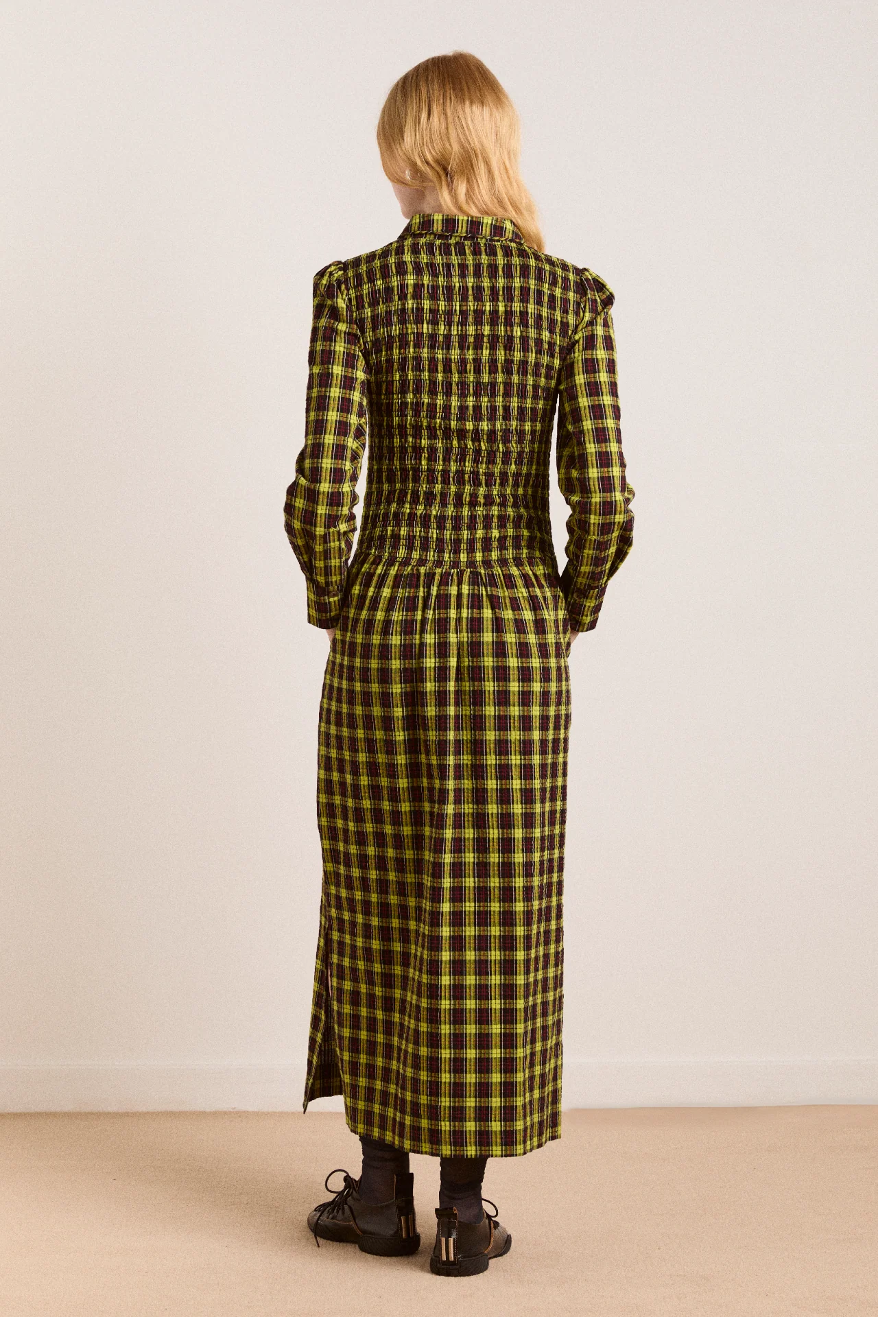 hazel long sleeve midi dress - bold yellow check