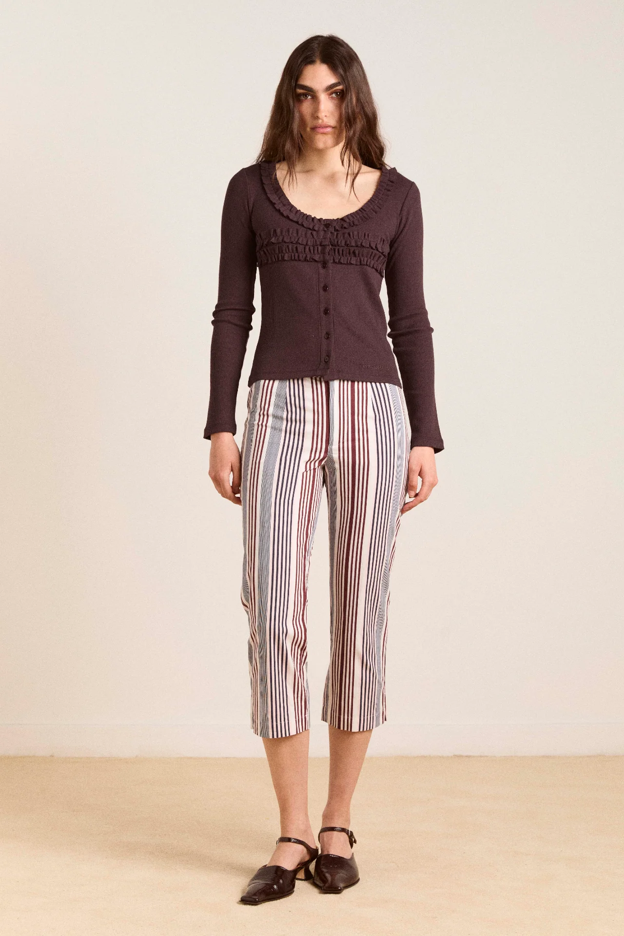 gaia capri trouser - multi business stripe