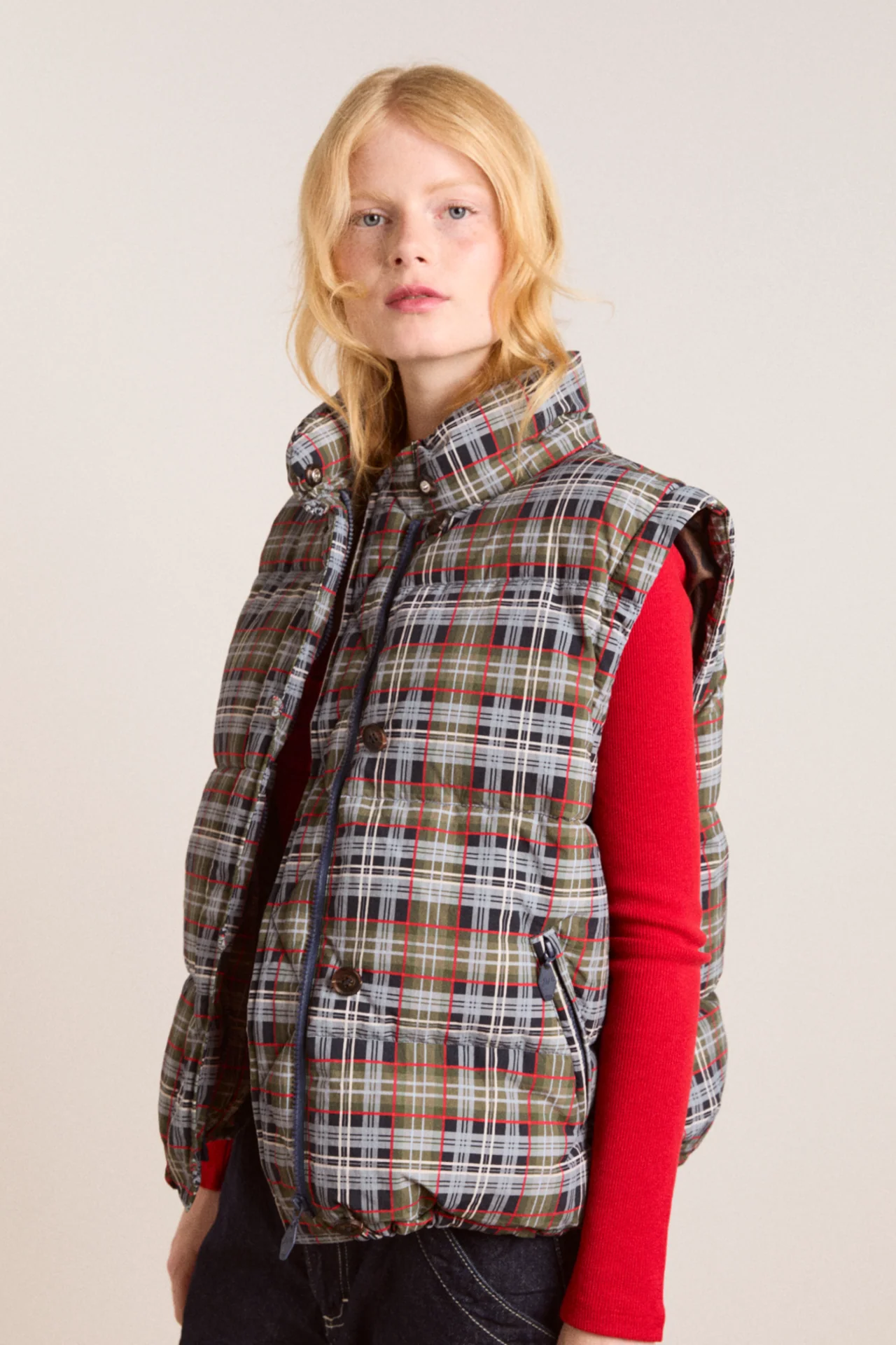pearl hooded puffer - multi check