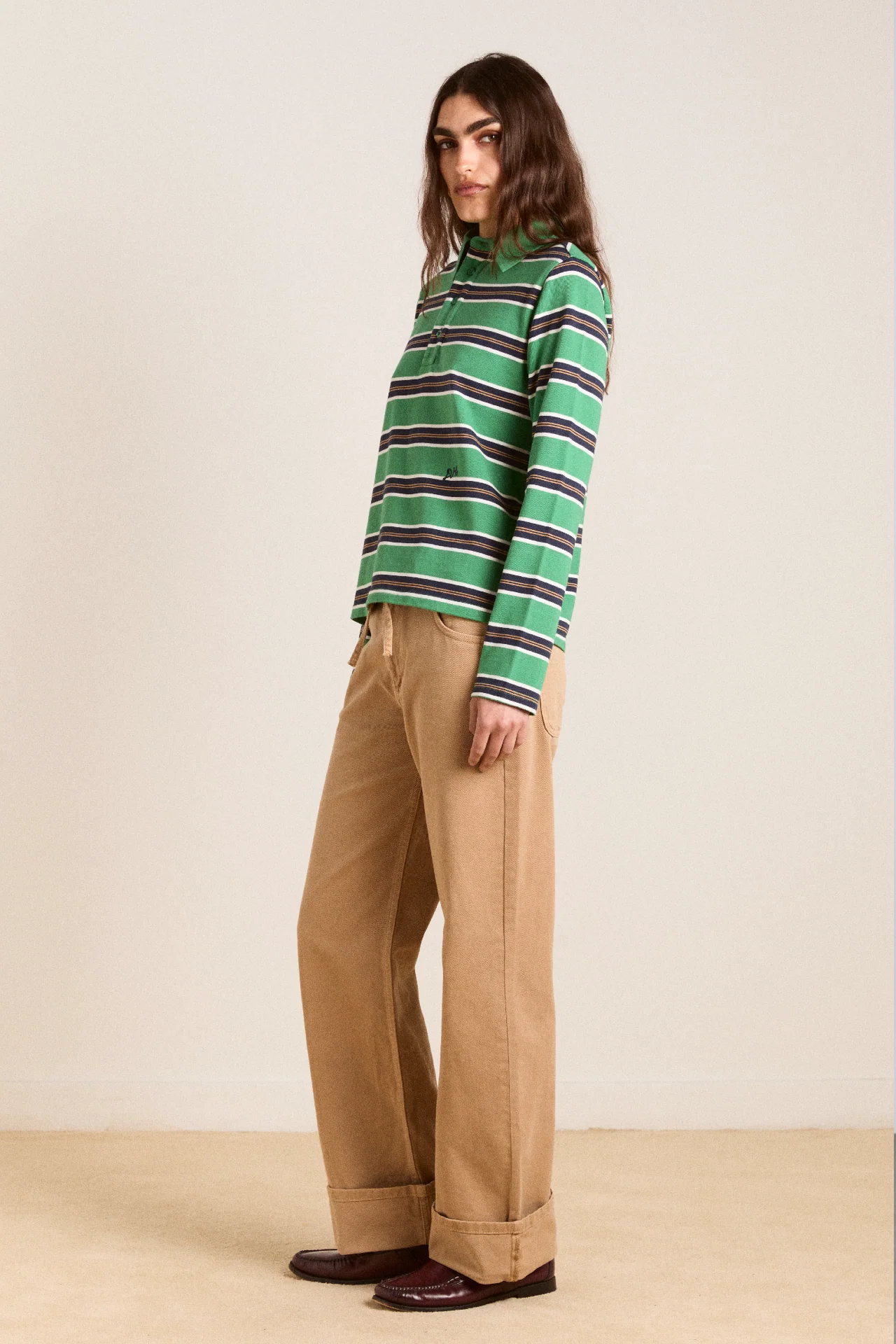 cassia shrunken rugby - green stripe