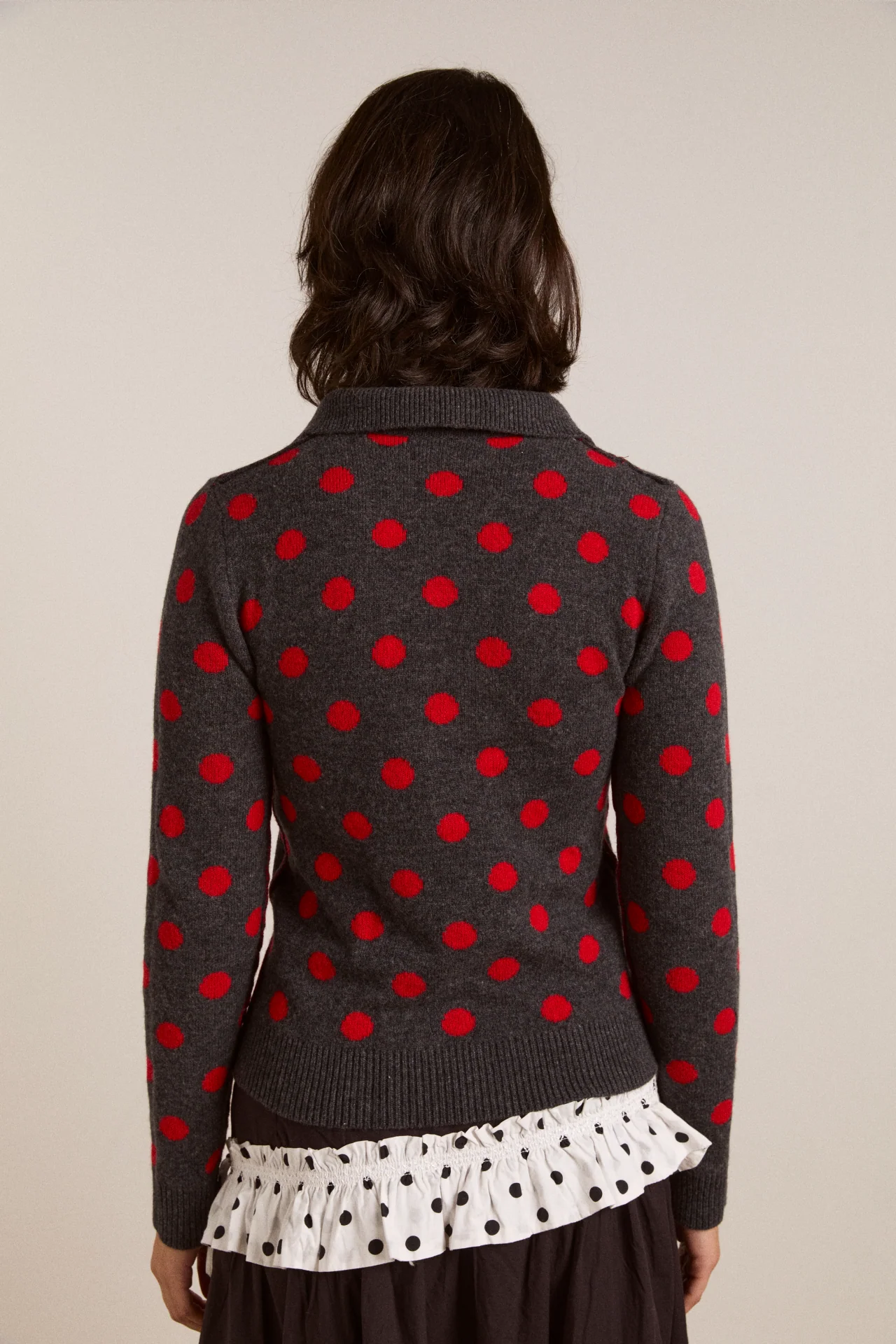 lia merino wool reversible polo jumper - red/grey spot