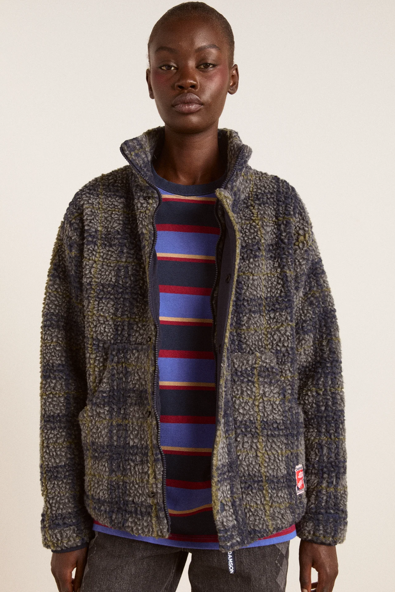 laurel borg jacket - grey marl olive pop check