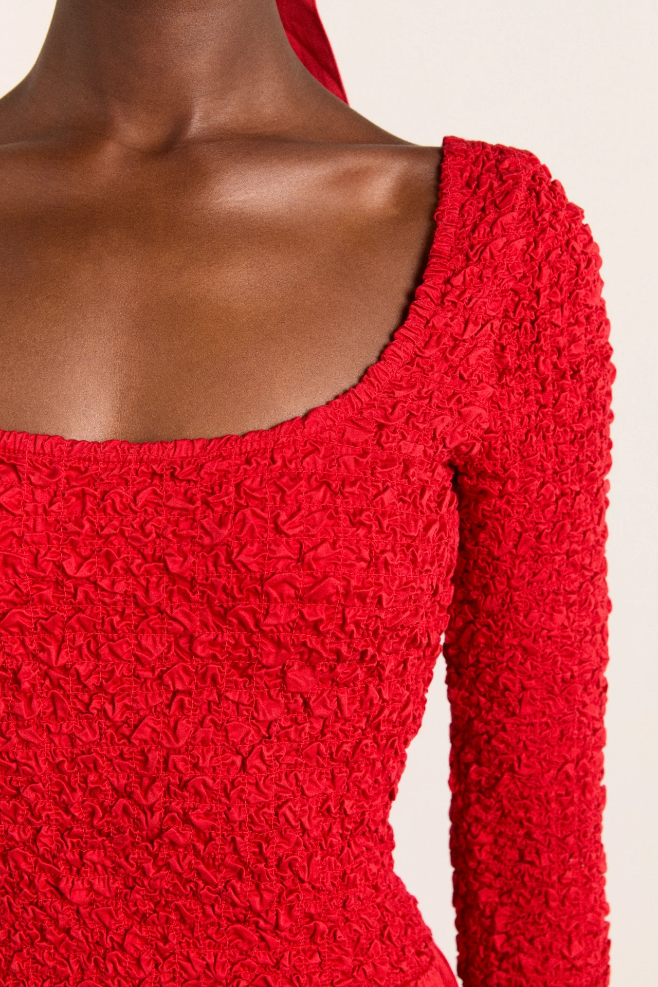 malinda ls smocked midi dress- red