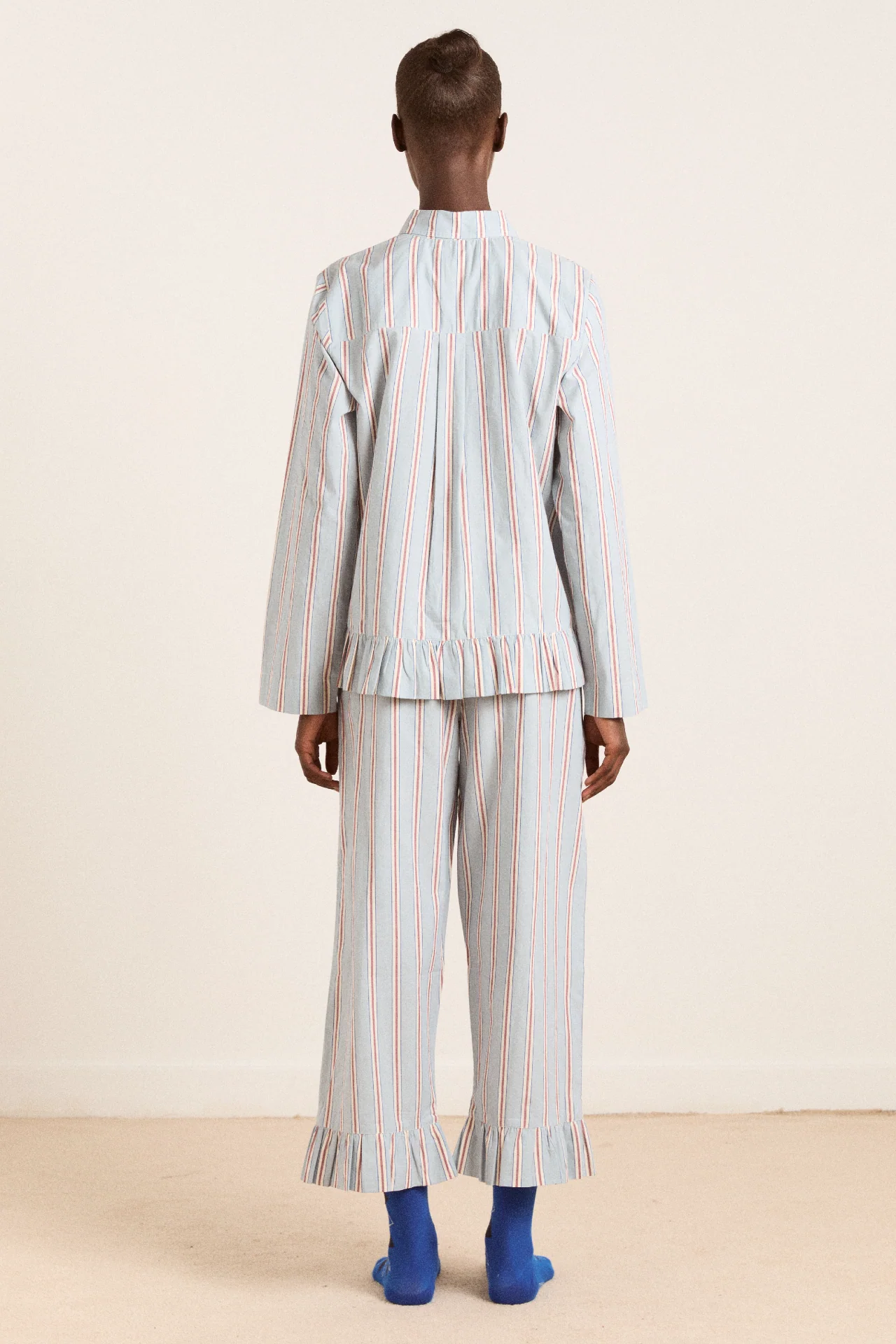 frill florie pj set - blue/burg stripe