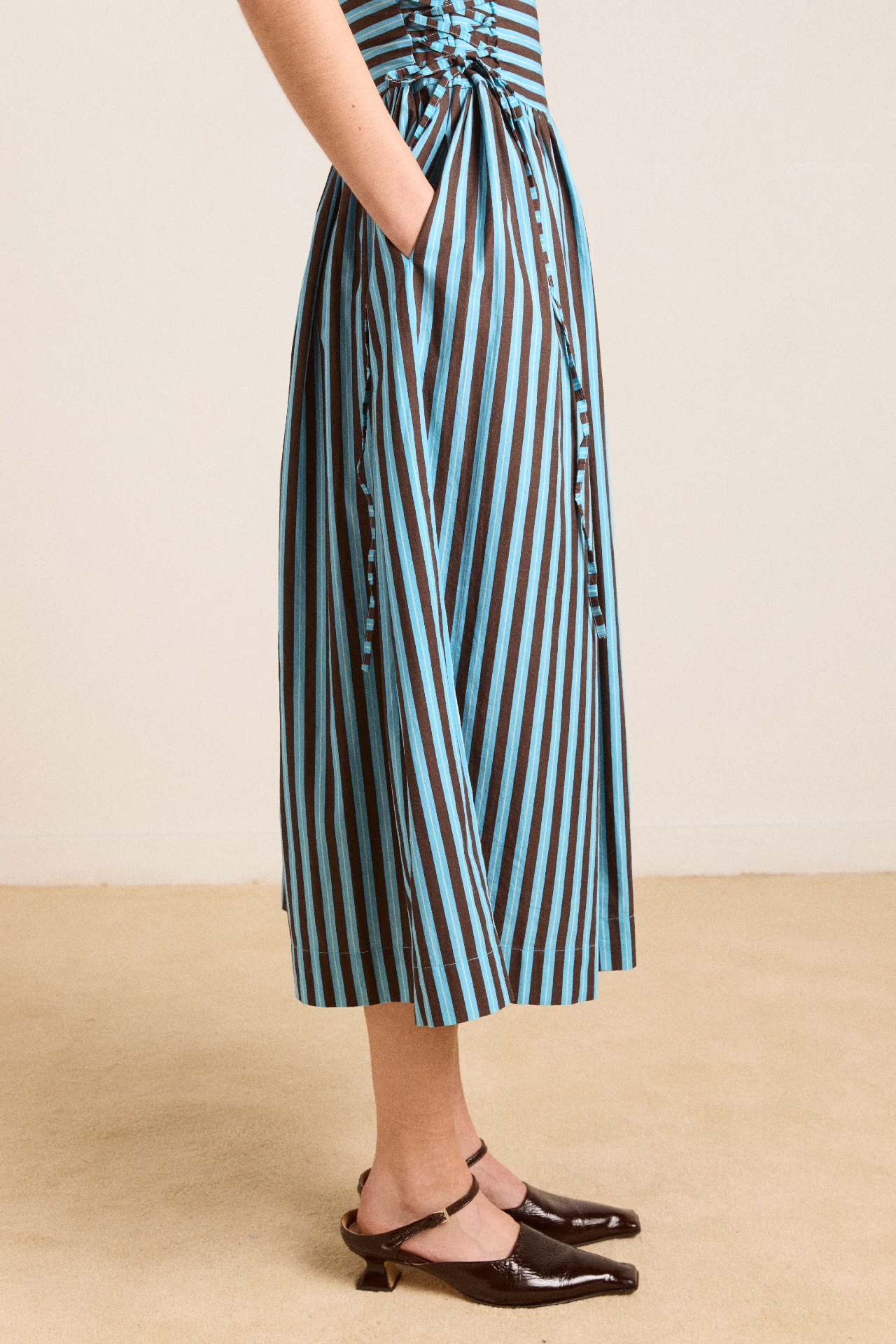 angelina midi dress - blue/choc stripe