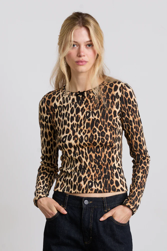 lua pointelle long sleeve top - leopard