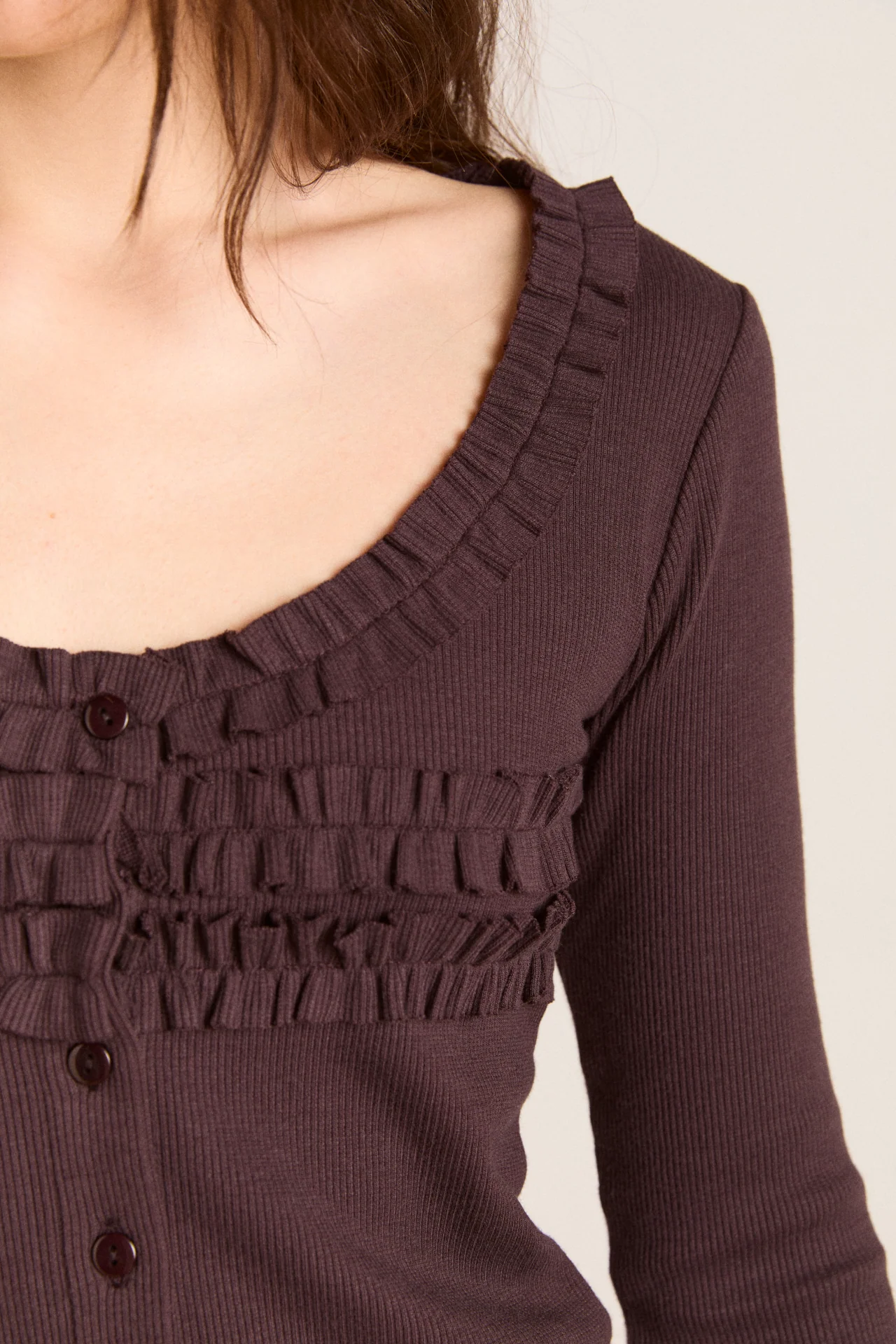 varsha frilly cardi - brown