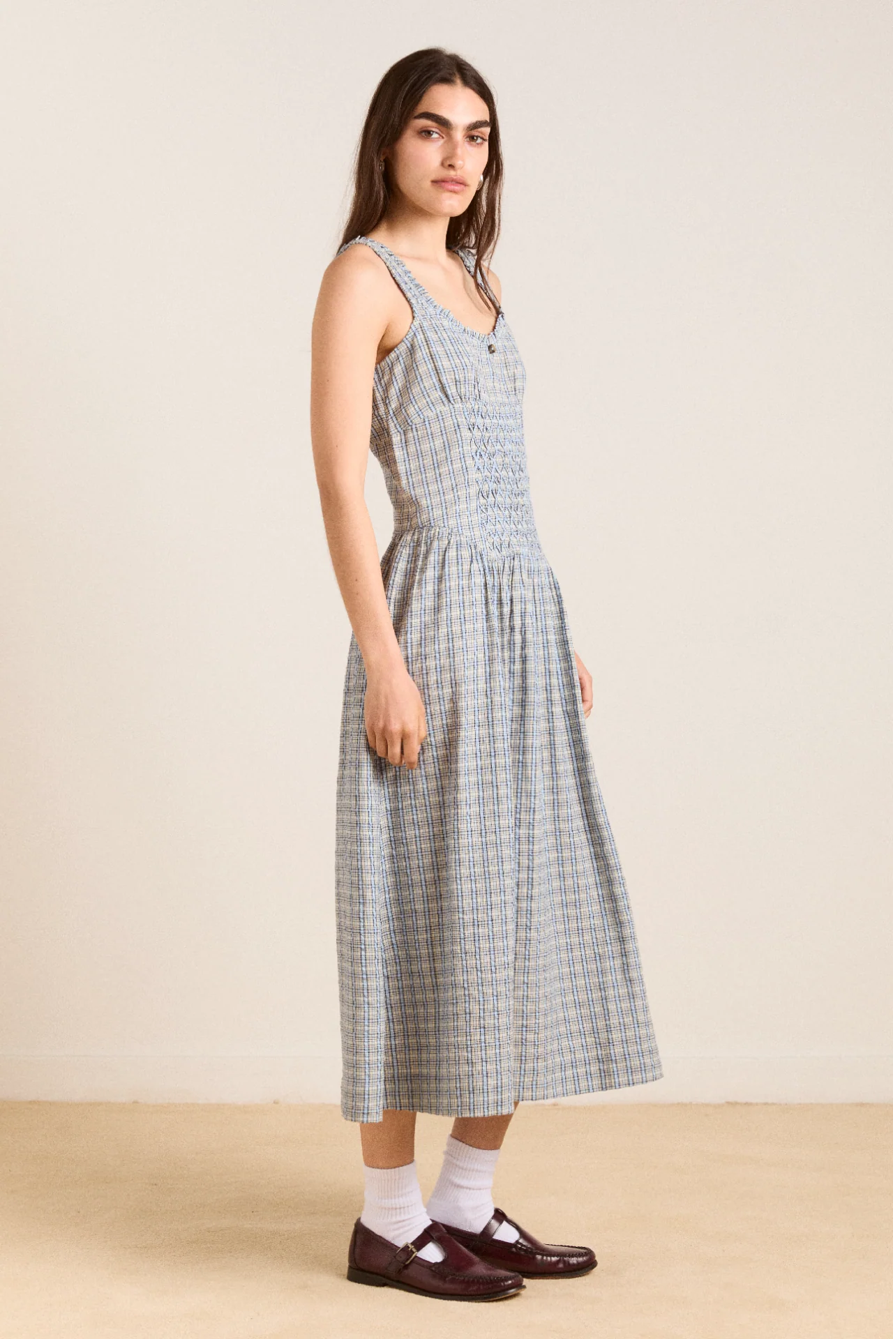 mallory midi dress - cloudy check