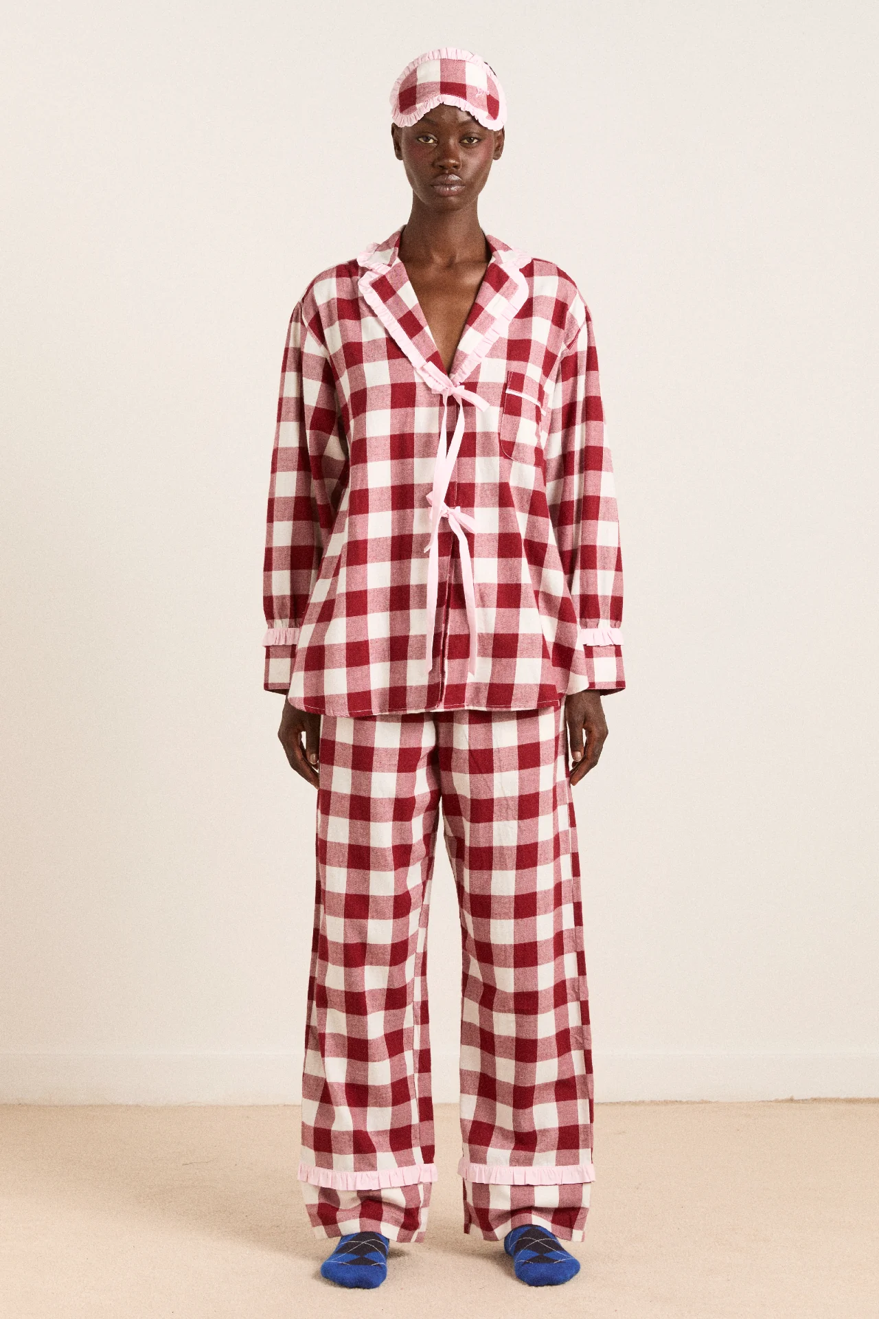 damson pj eye mask -burg gingham