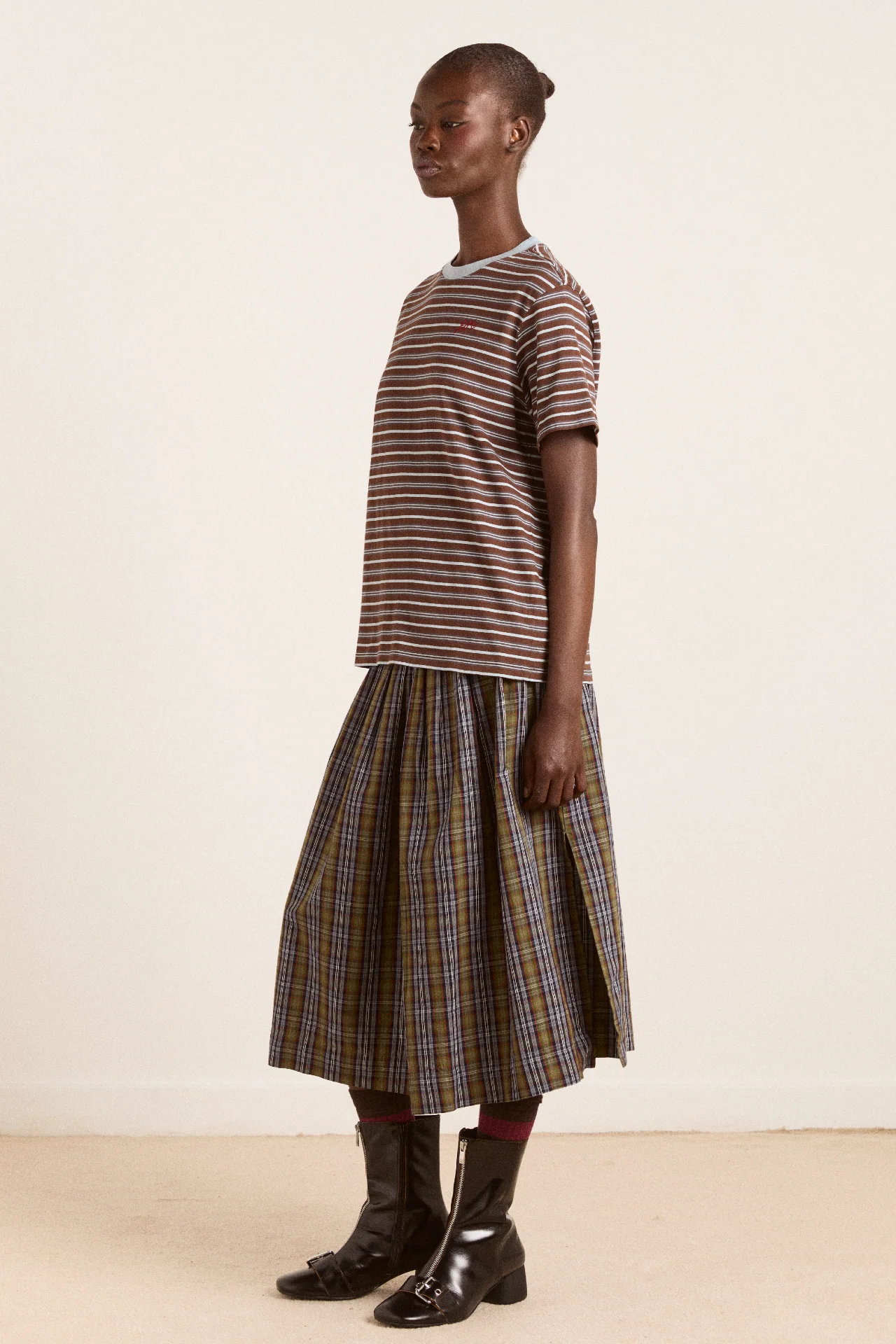 ariel relaxed ss tee - brown/blue stripe