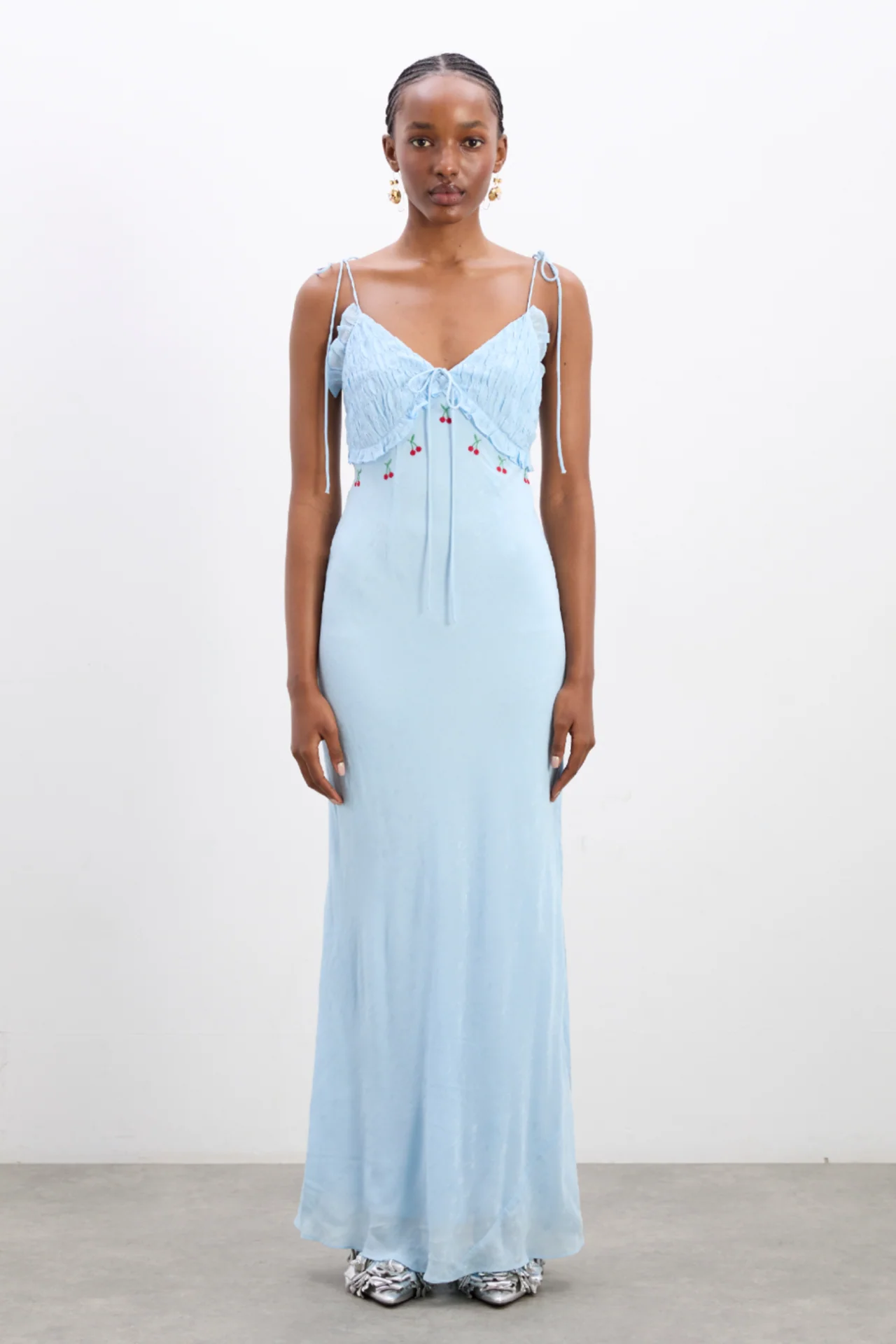isabella slip midi dress - blue monika jacquard