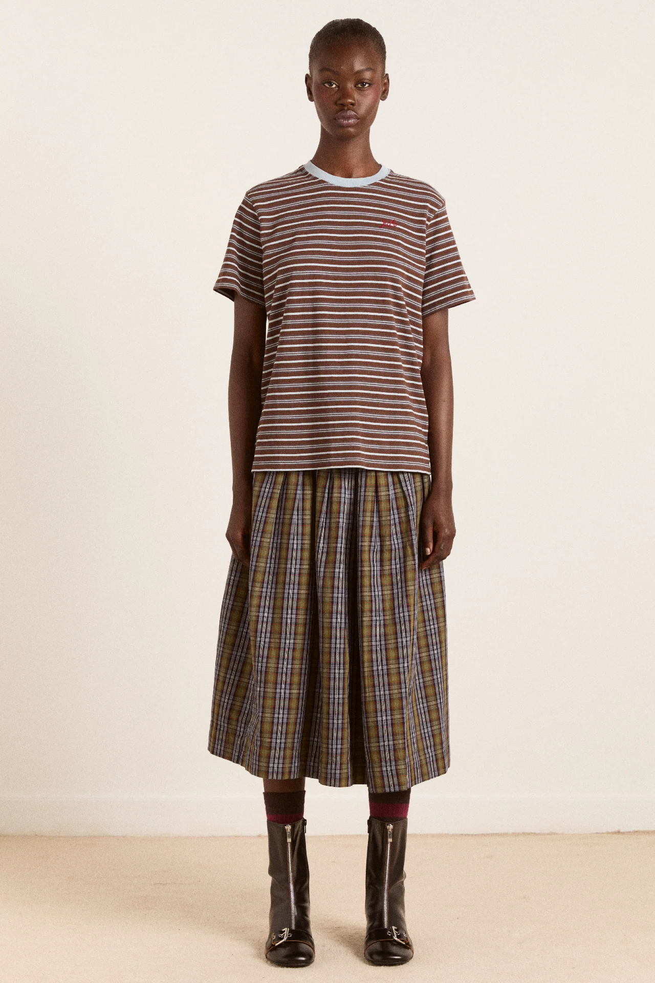 ariel relaxed ss tee - brown/blue stripe